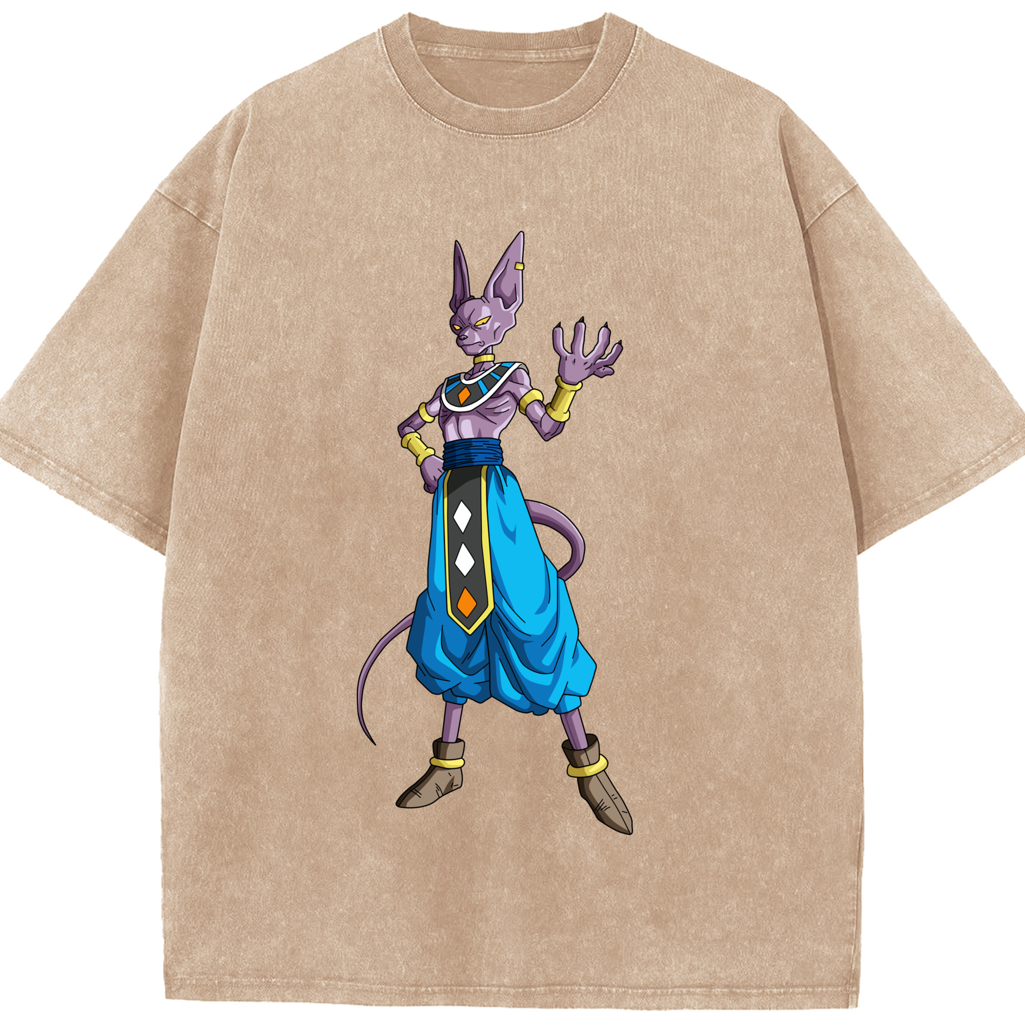 （画像用） ドラゴンボール ビルス 破壊神ビルス DRAGON BALL Beerus Birusu 綿100% ヴィンテージ風 半袖Tシャツ（フロントプリント）