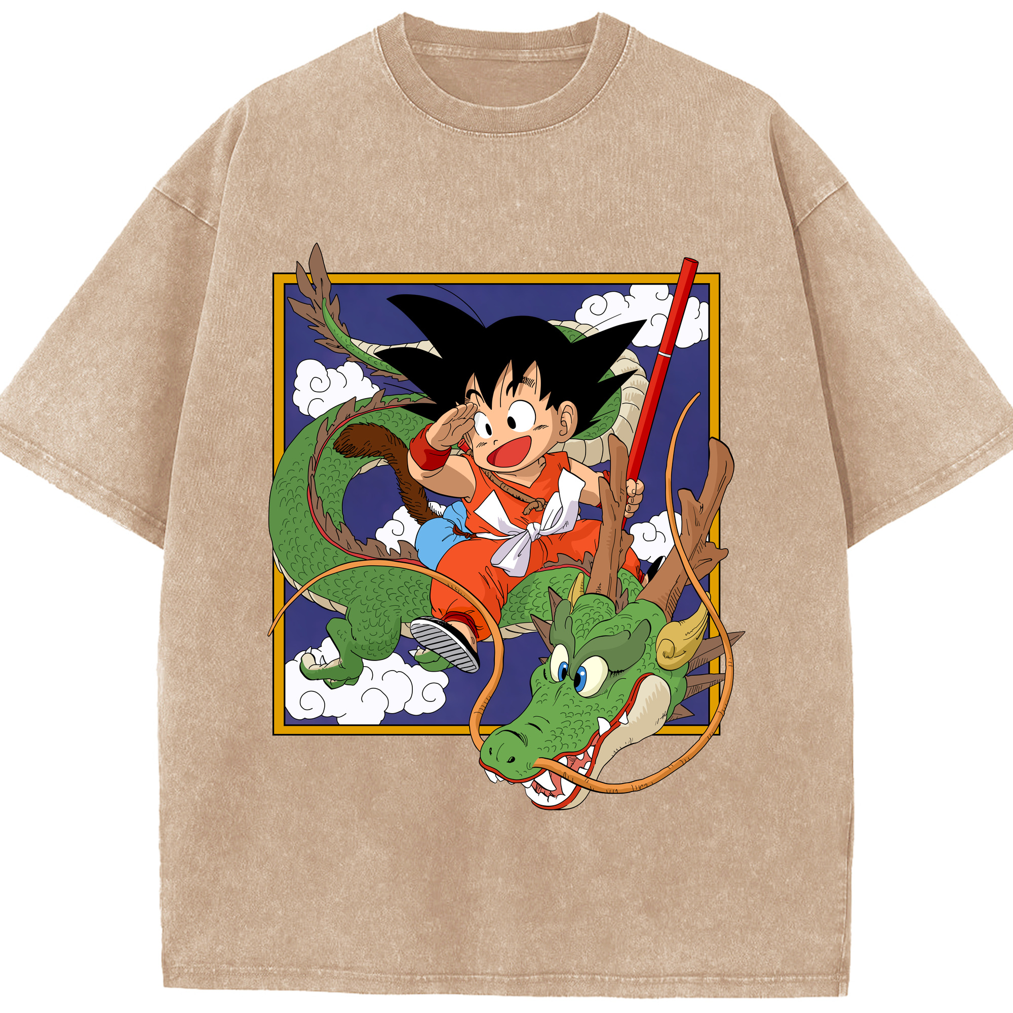 （画像用） ドラゴンボール 孫悟空（そん ごくう）Son Goku カカロット DRAGON BALL Kakarotto 綿100% ヴィンテージ風 半袖Tシャツ（フロントプリント）