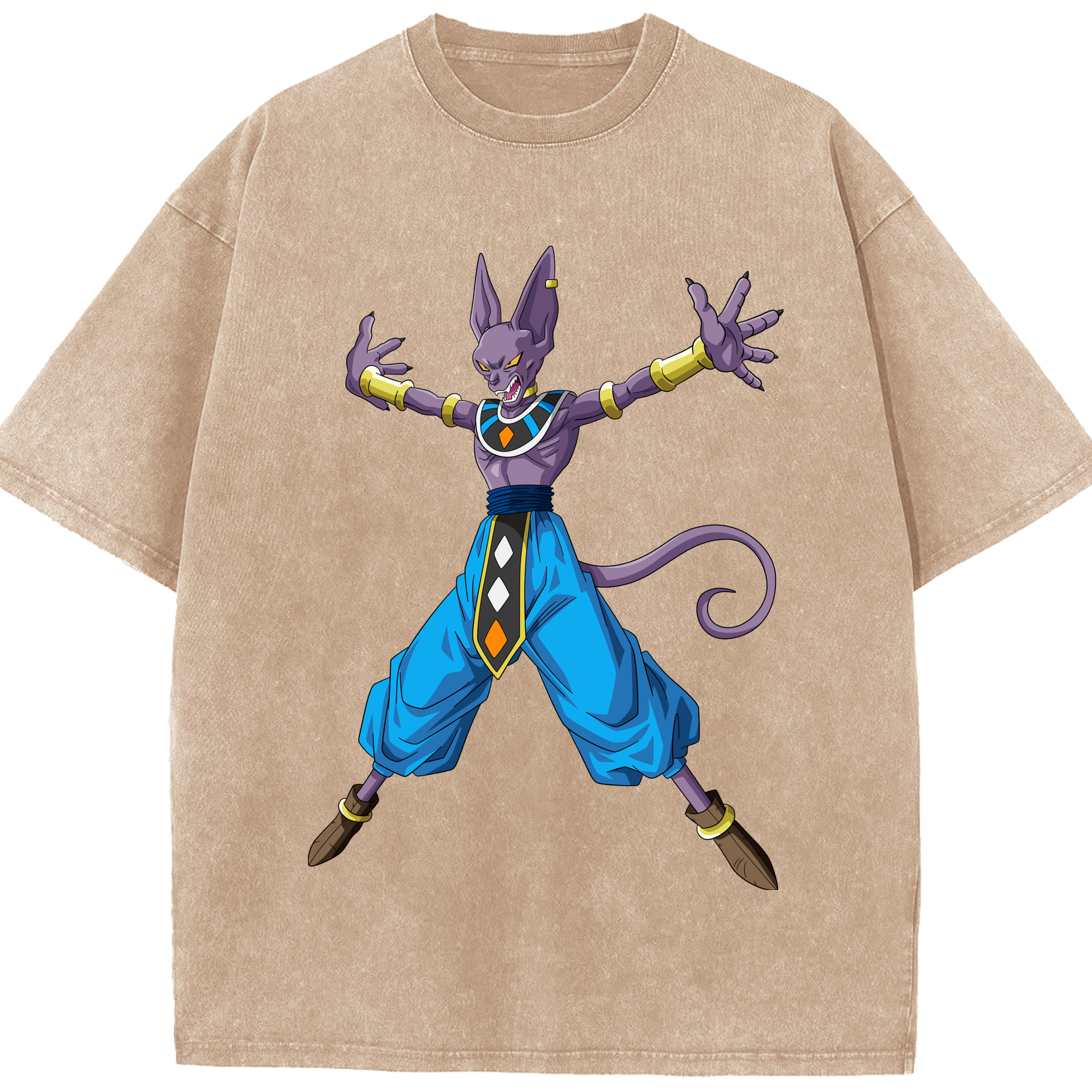 （画像用） ドラゴンボール ビルス 破壊神ビルス DRAGON BALL Beerus Birusu 綿100% ヴィンテージ風 半袖Tシャツ（フロントプリント）