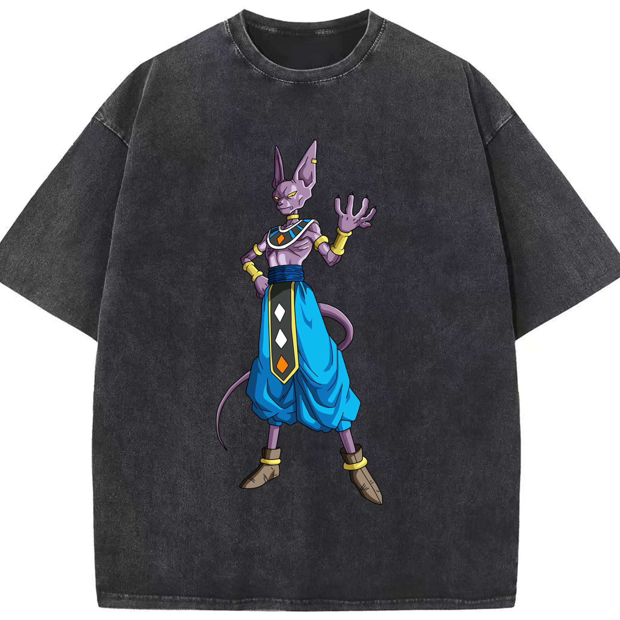 （画像用） ドラゴンボール ビルス 破壊神ビルス DRAGON BALL Beerus Birusu 綿100% ヴィンテージ風 半袖Tシャツ（フロントプリント）