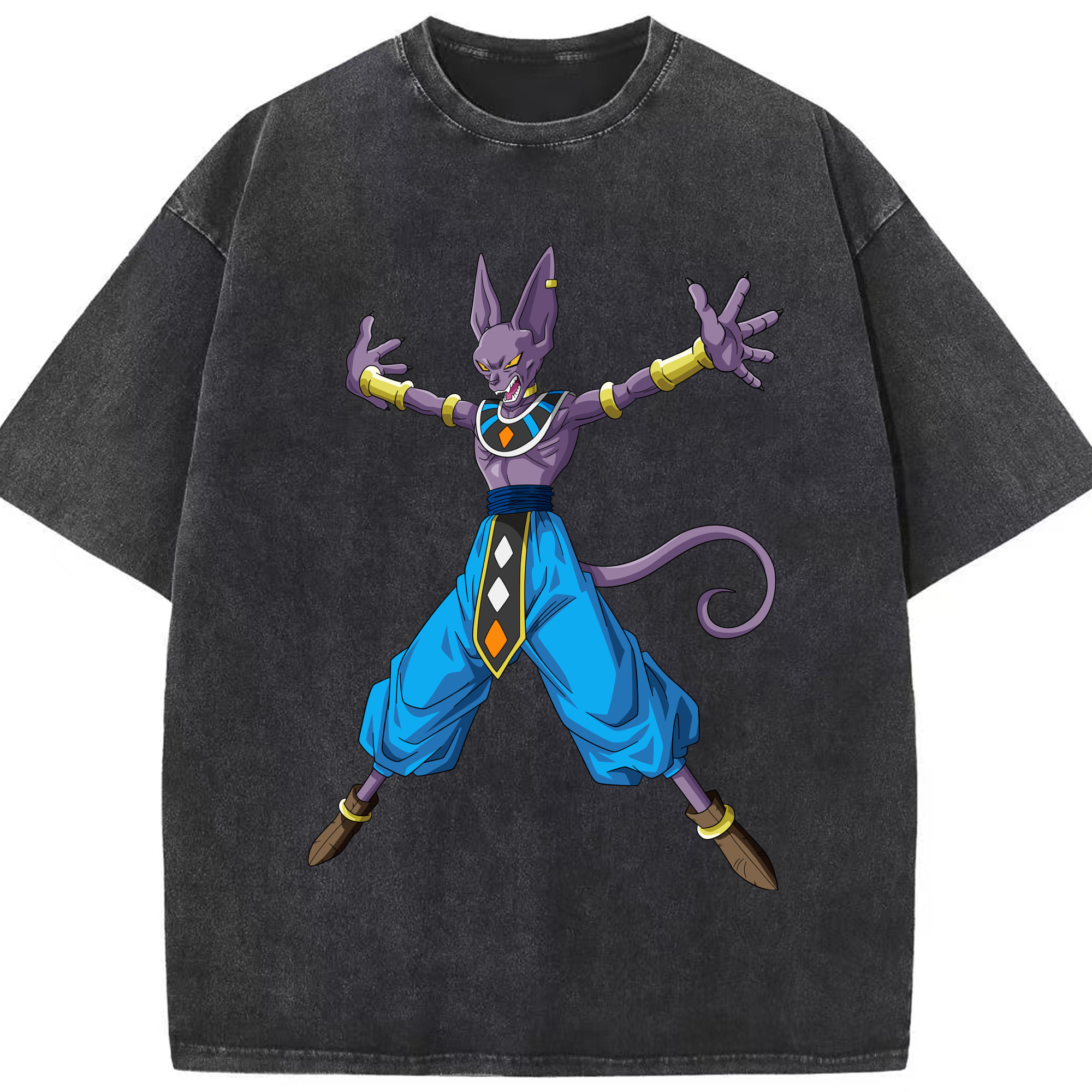 （画像用） ドラゴンボール ビルス 破壊神ビルス DRAGON BALL Beerus Birusu 綿100% ヴィンテージ風 半袖Tシャツ（フロントプリント）