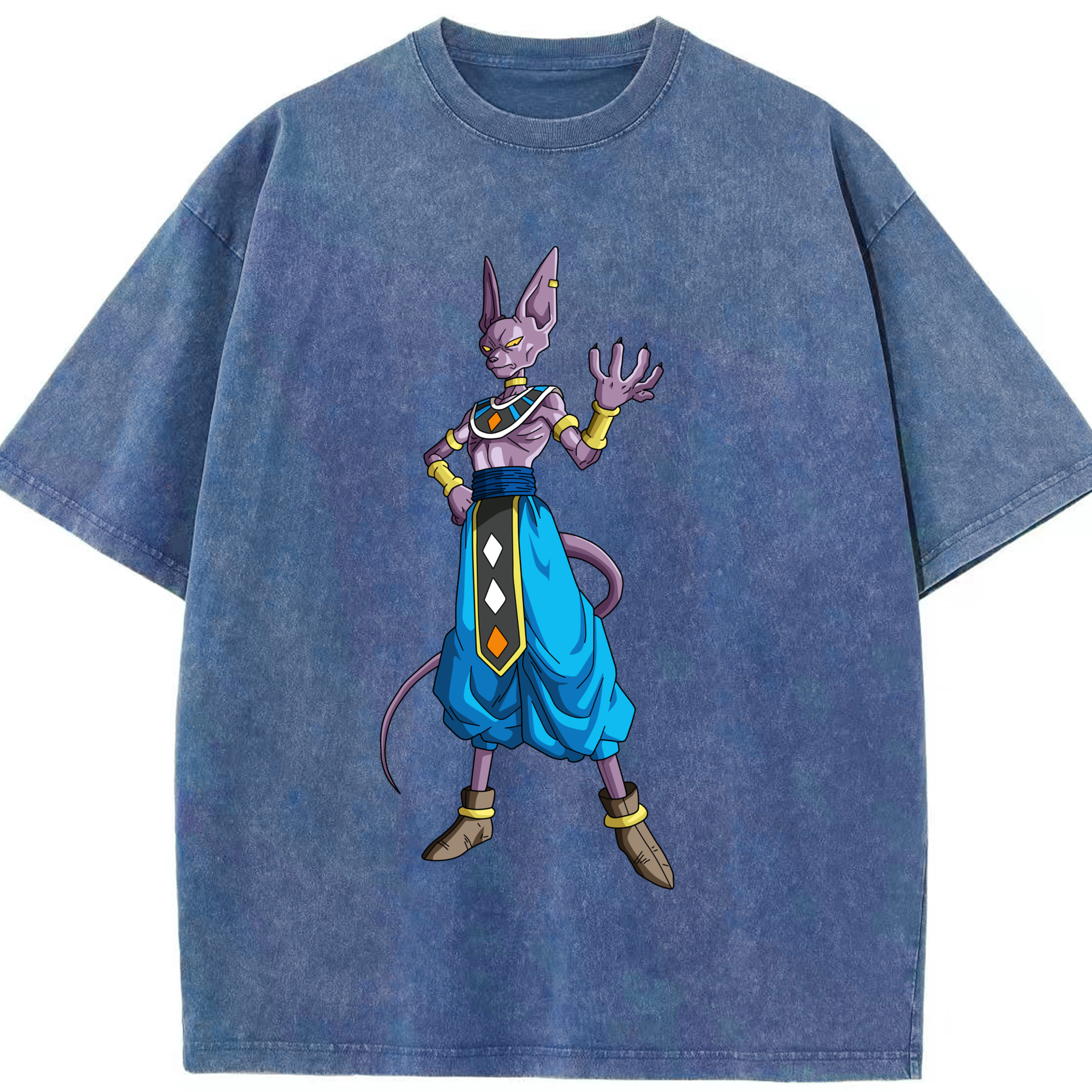 （画像用） ドラゴンボール ビルス 破壊神ビルス DRAGON BALL Beerus Birusu 綿100% ヴィンテージ風 半袖Tシャツ（フロントプリント）