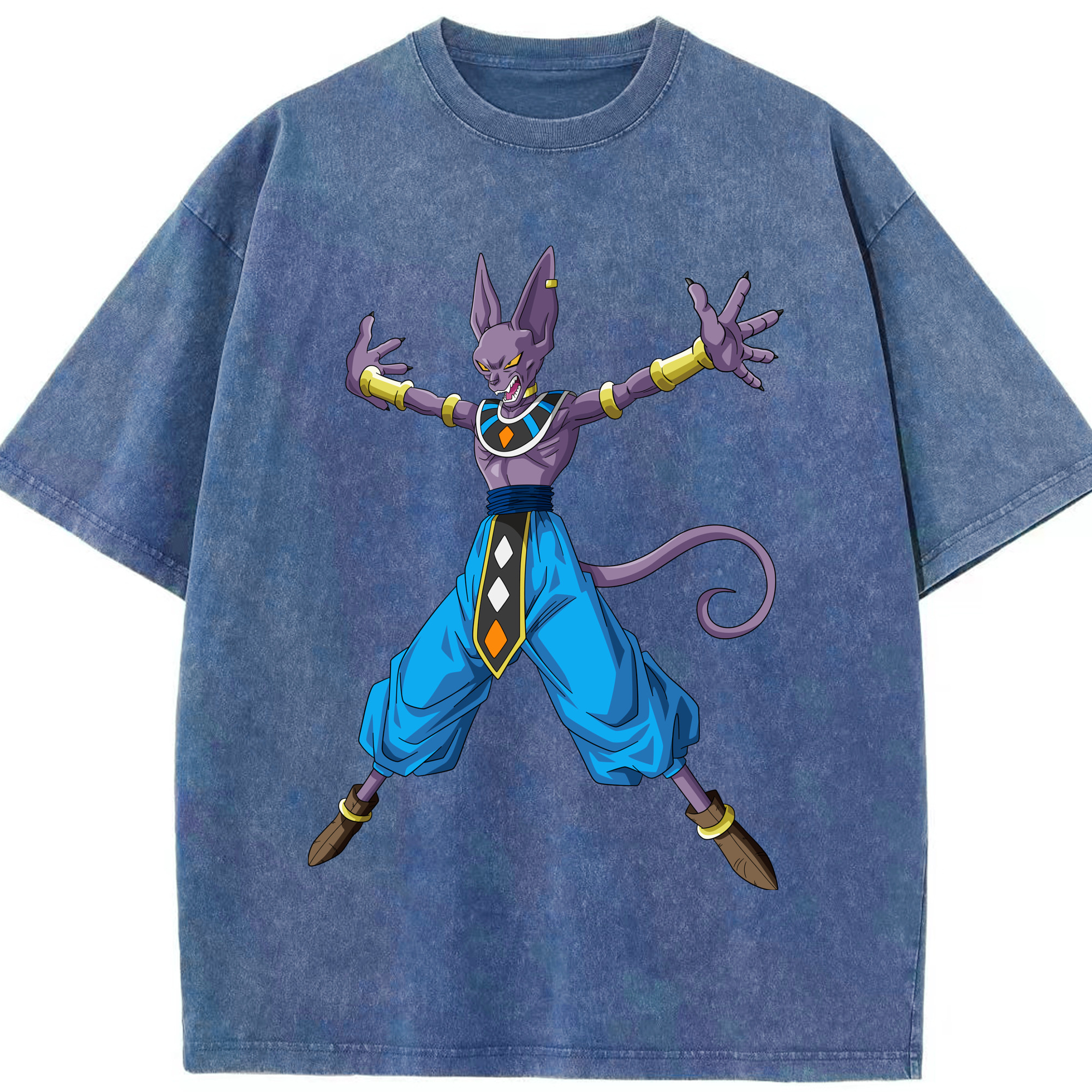 （画像用） ドラゴンボール ビルス 破壊神ビルス DRAGON BALL Beerus Birusu 綿100% ヴィンテージ風 半袖Tシャツ（フロントプリント）