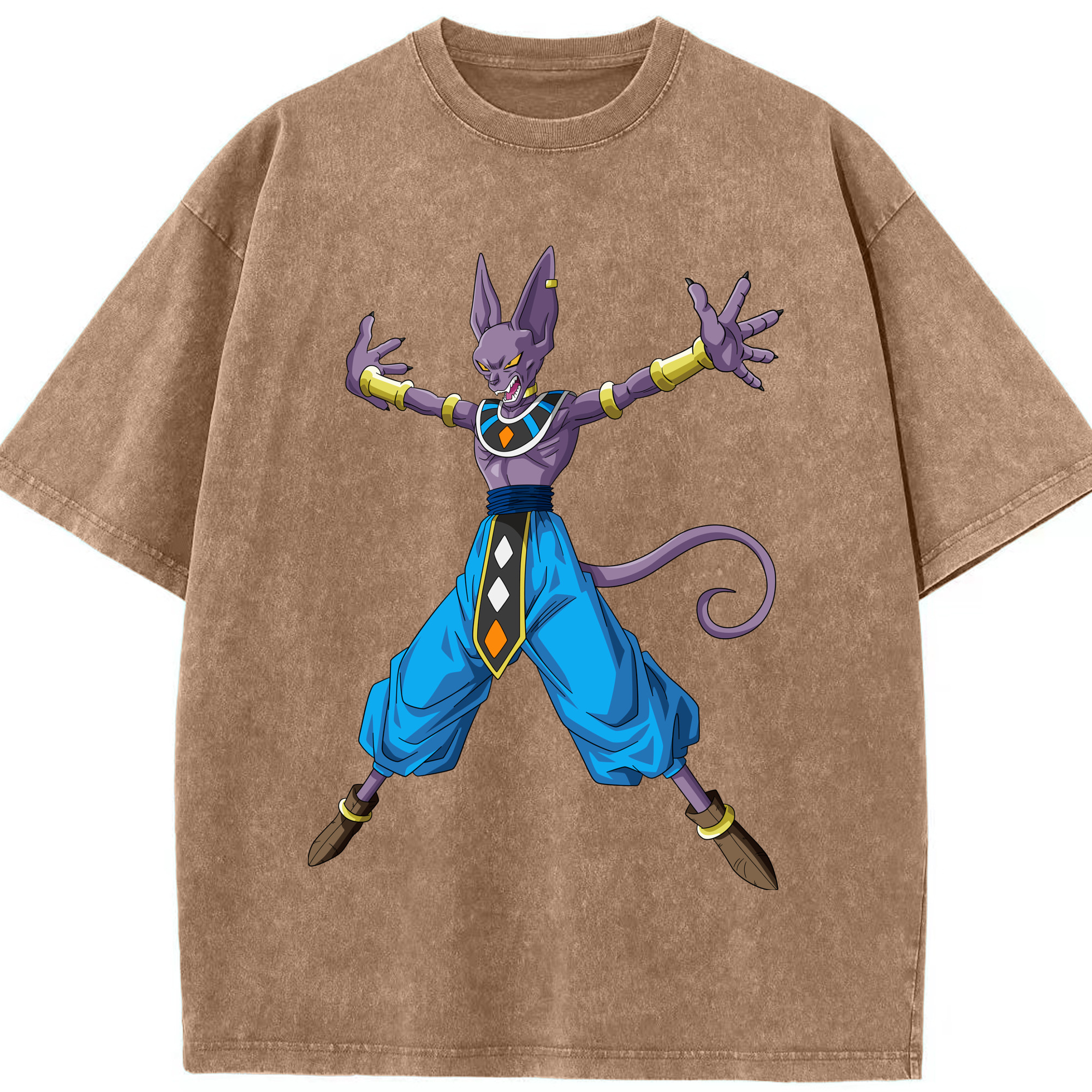 （画像用） ドラゴンボール ビルス 破壊神ビルス DRAGON BALL Beerus Birusu 綿100% ヴィンテージ風 半袖Tシャツ（フロントプリント）