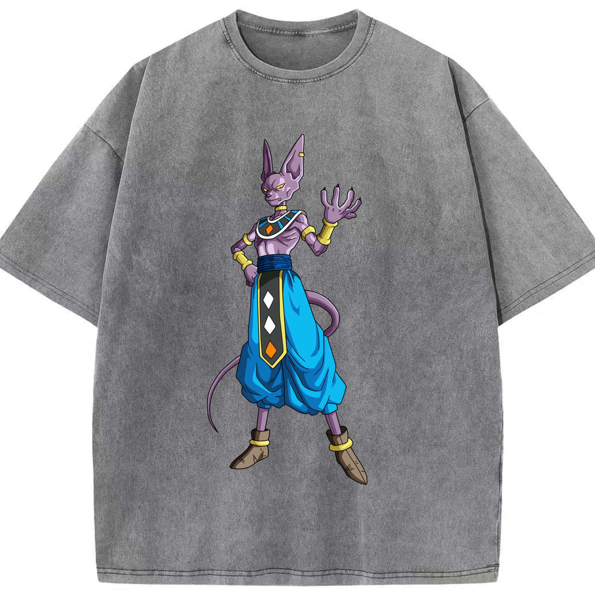 （画像用） ドラゴンボール ビルス 破壊神ビルス DRAGON BALL Beerus Birusu 綿100% ヴィンテージ風 半袖Tシャツ（フロントプリント）