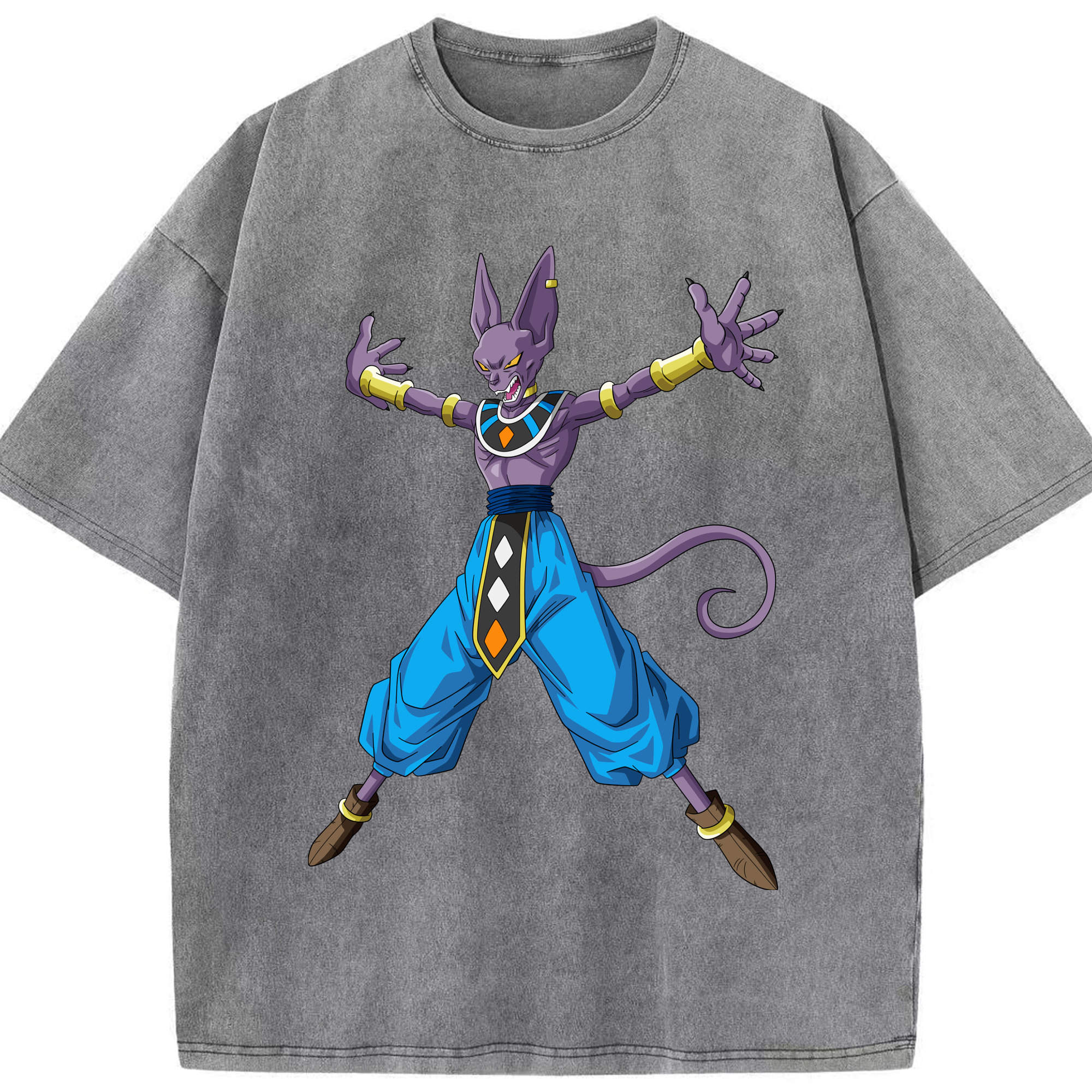 （画像用） ドラゴンボール ビルス 破壊神ビルス DRAGON BALL Beerus Birusu 綿100% ヴィンテージ風 半袖Tシャツ（フロントプリント）
