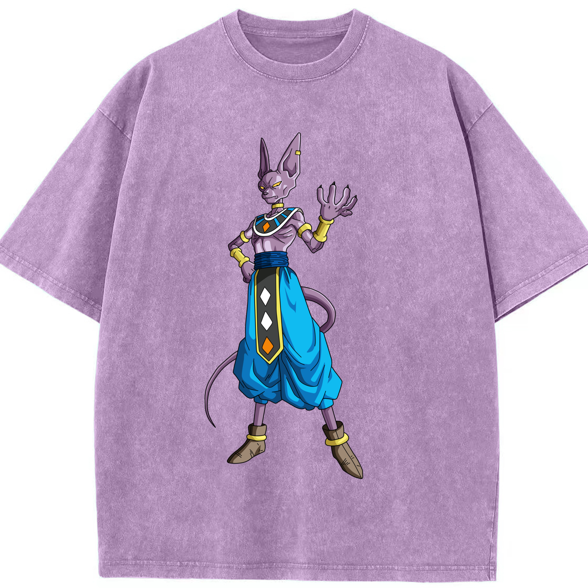 （画像用） ドラゴンボール ビルス 破壊神ビルス DRAGON BALL Beerus Birusu 綿100% ヴィンテージ風 半袖Tシャツ（フロントプリント）