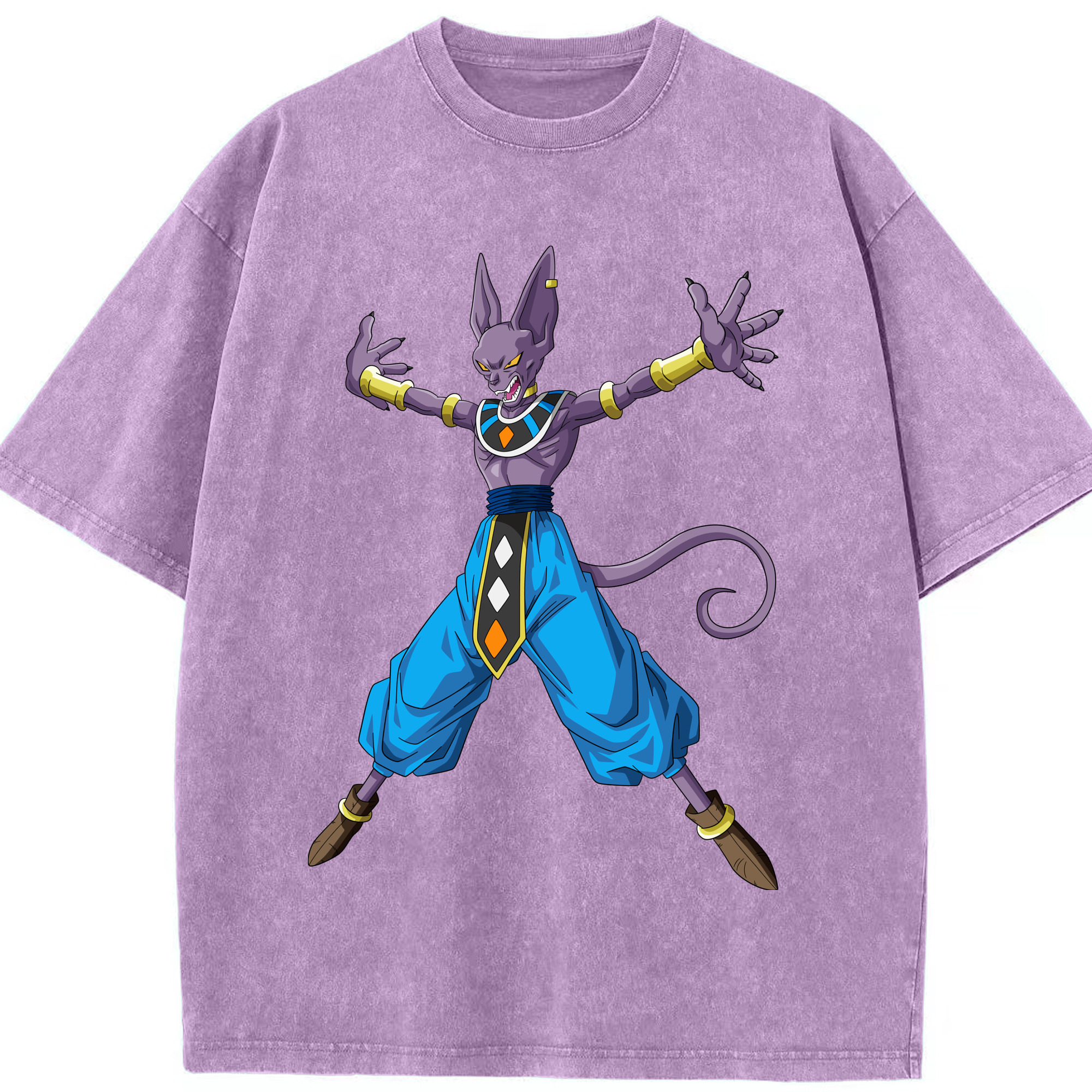 （画像用） ドラゴンボール ビルス 破壊神ビルス DRAGON BALL Beerus Birusu 綿100% ヴィンテージ風 半袖Tシャツ（フロントプリント）