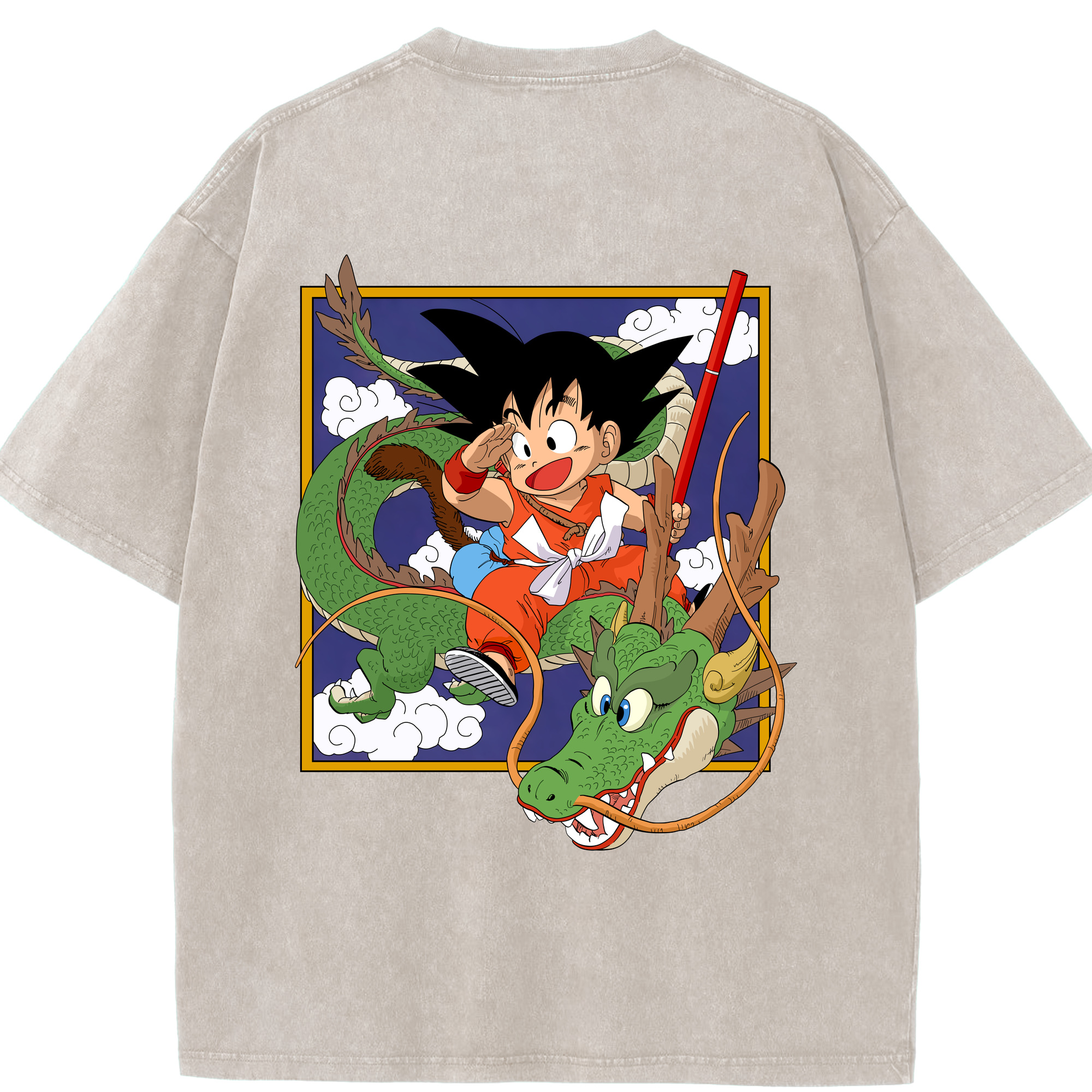 （画像用） ドラゴンボール 孫悟空（そん ごくう）Son Goku カカロット DRAGON BALL Kakarotto 綿100% ヴィンテージ風 半袖Tシャツ（背面プリント）