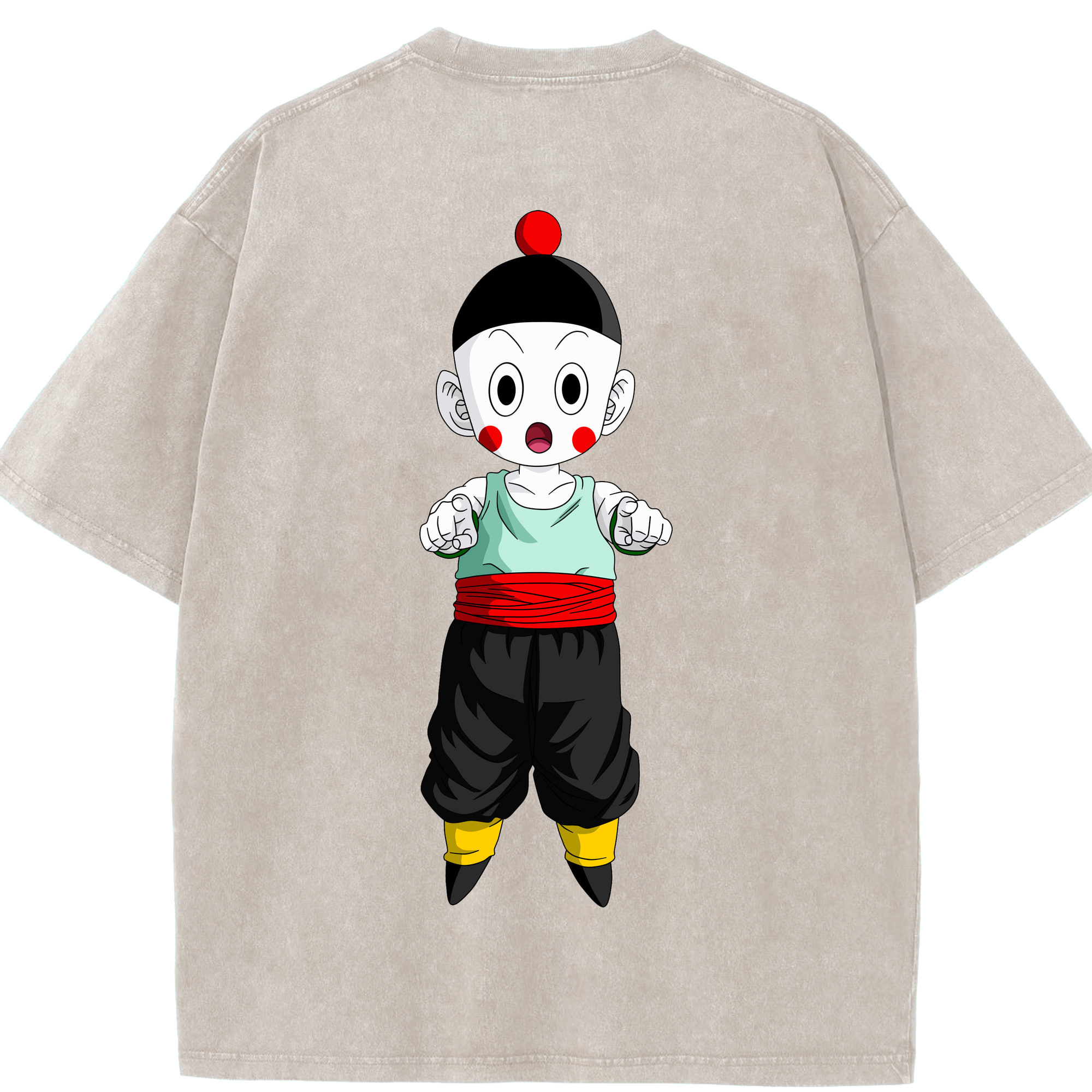 （画像用） ドラゴンボール 餃子（チャオズ）DRAGON BALL Chaoz 綿100% ヴィンテージ風 半袖Tシャツ（背面プリント）