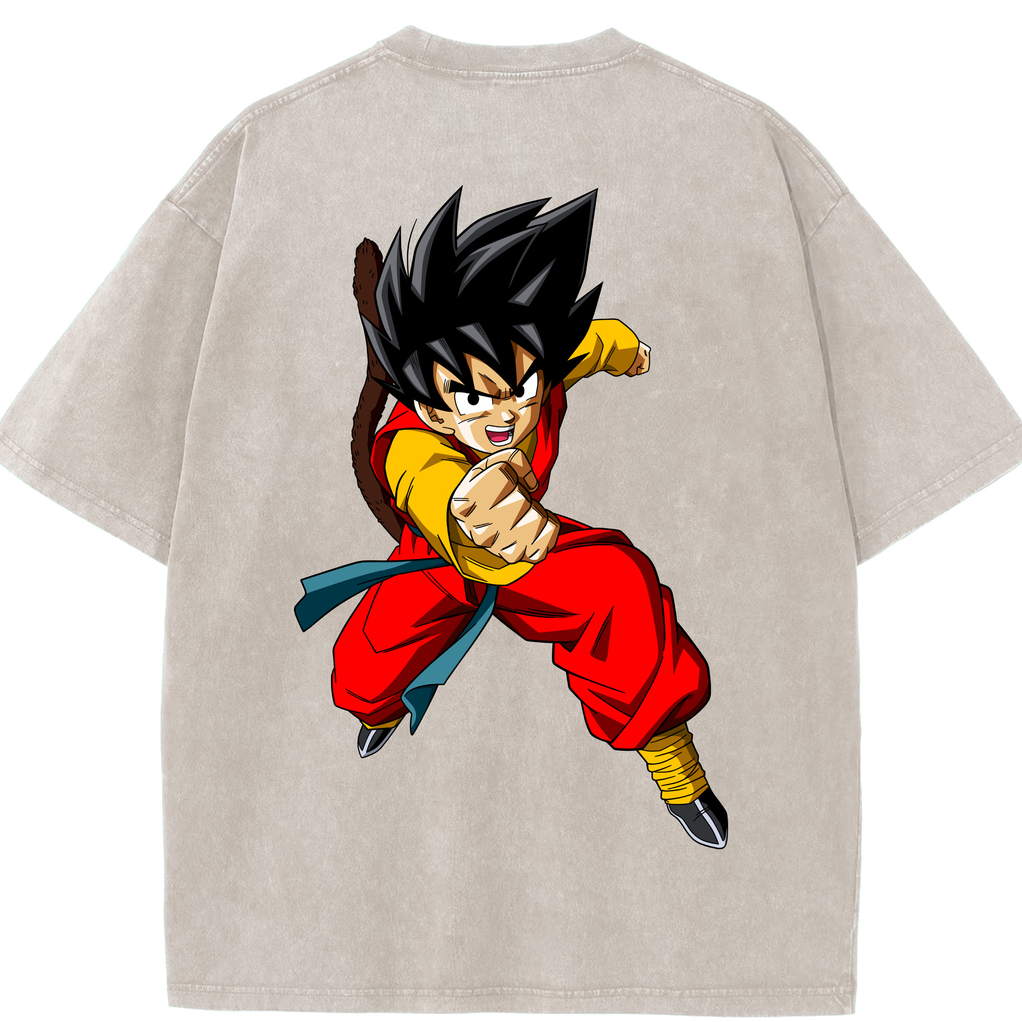 （画像用） ドラゴンボール 孫悟空（そん ごくう）Son Goku カカロット DRAGON BALL Kakarotto 綿100% ヴィンテージ風 半袖Tシャツ（背面プリント）