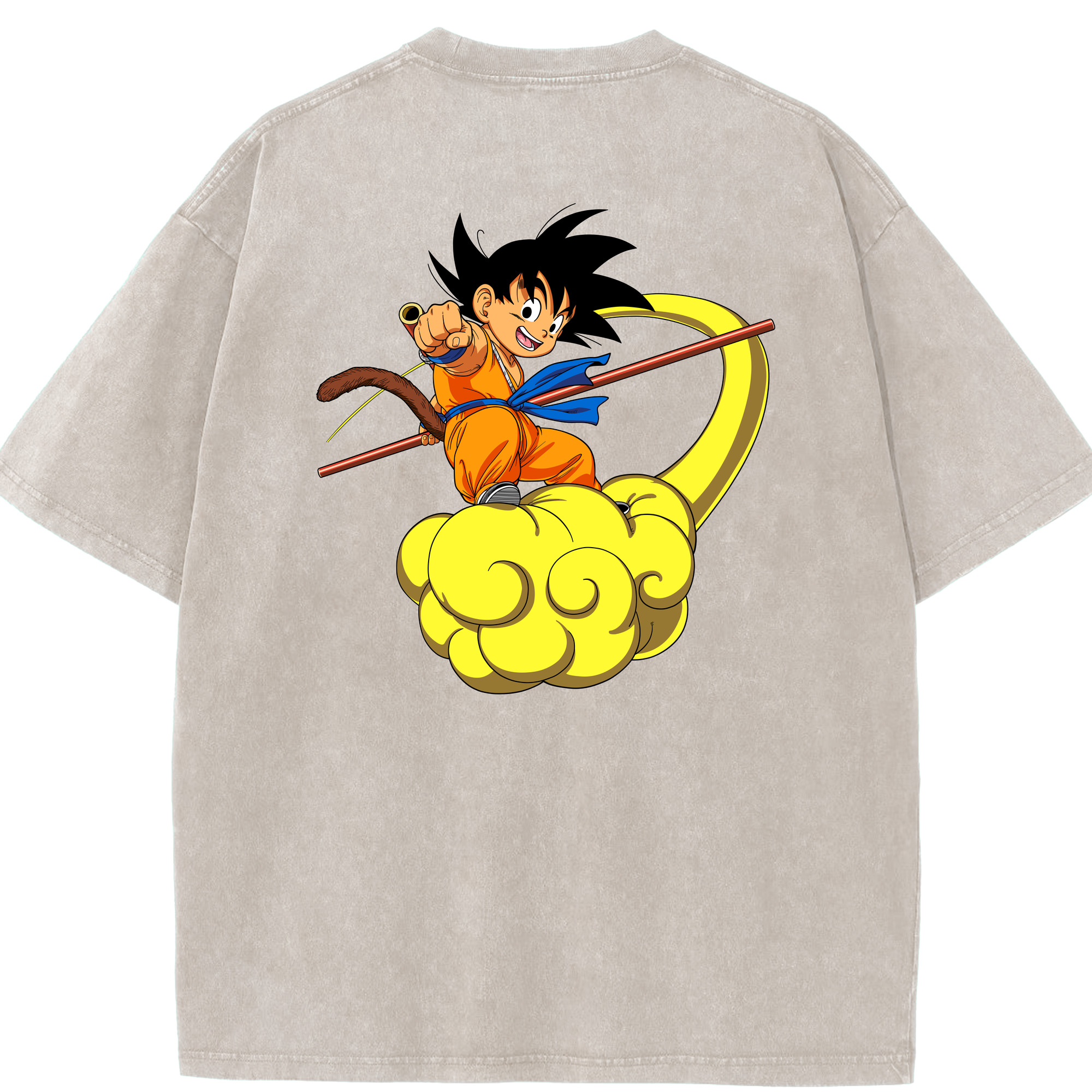 （画像用） ドラゴンボール 孫悟空（そん ごくう）Son Goku カカロット DRAGON BALL Kakarotto 綿100% ヴィンテージ風 半袖Tシャツ（背面プリント）
