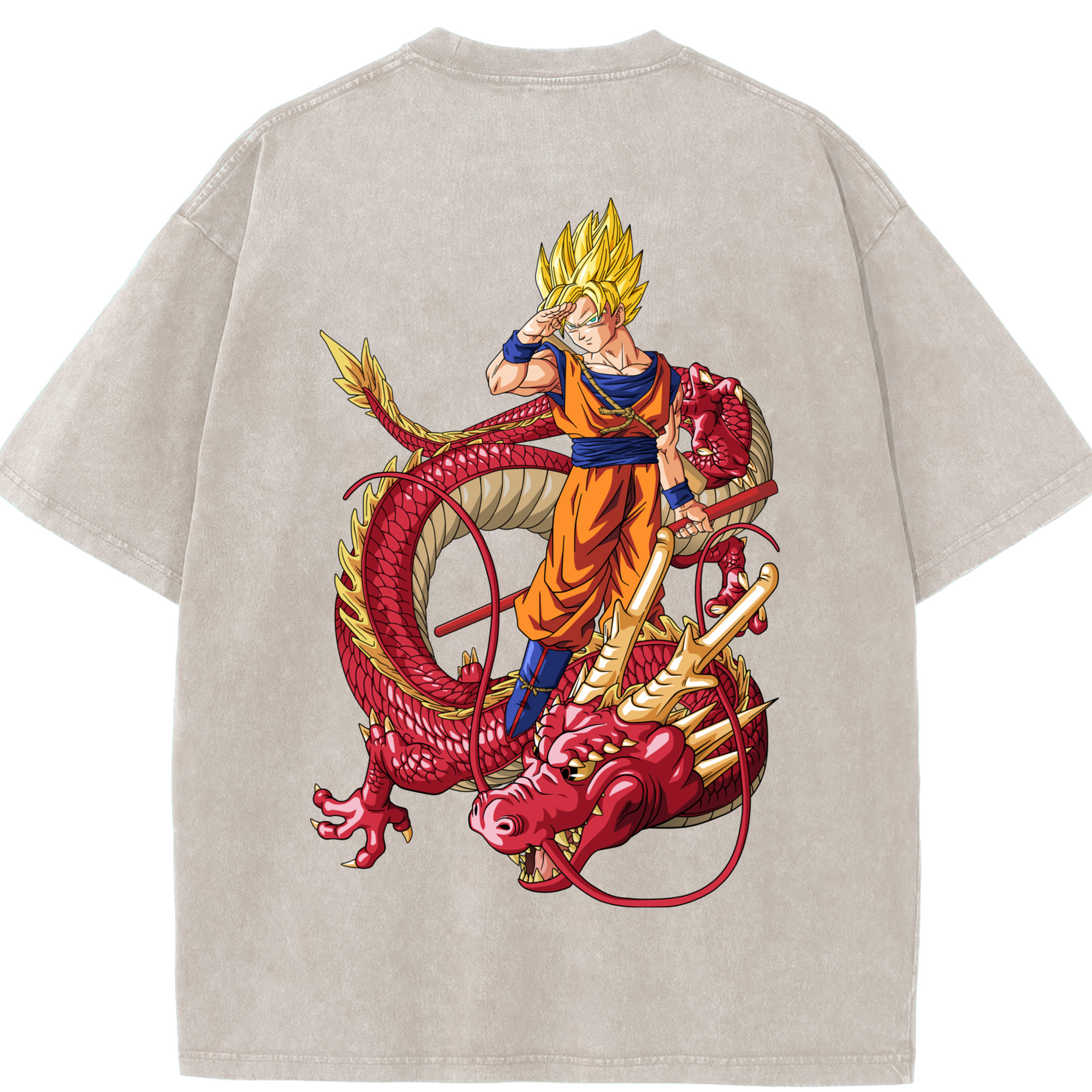 （画像用） ドラゴンボール 孫悟空（そん ごくう）Son Goku カカロット DRAGON BALL Kakarotto 綿100% ヴィンテージ風 半袖Tシャツ（背面プリント）