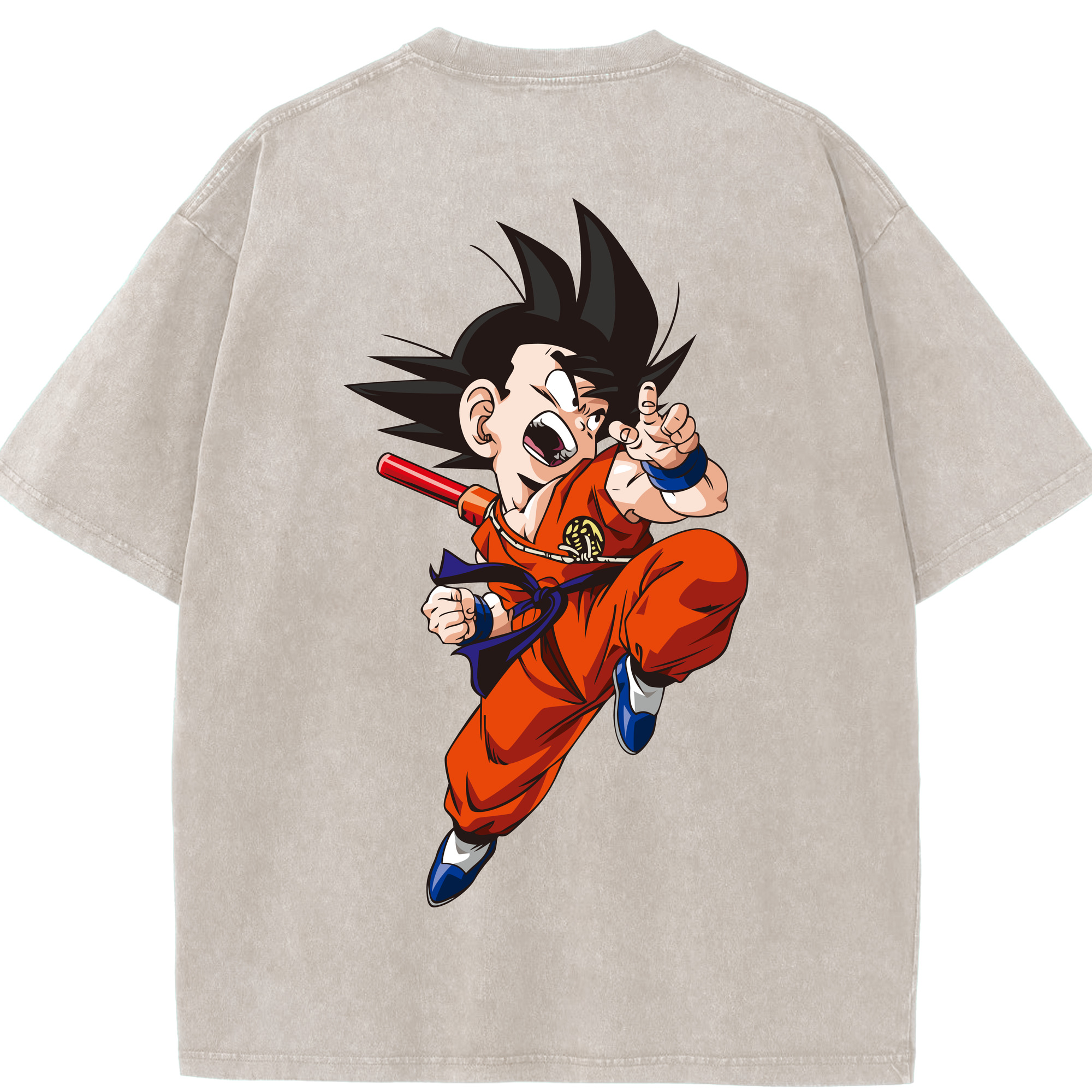 （画像用） ドラゴンボール 孫悟空（そん ごくう）Son Goku カカロット DRAGON BALL Kakarotto 綿100% ヴィンテージ風 半袖Tシャツ（背面プリント）