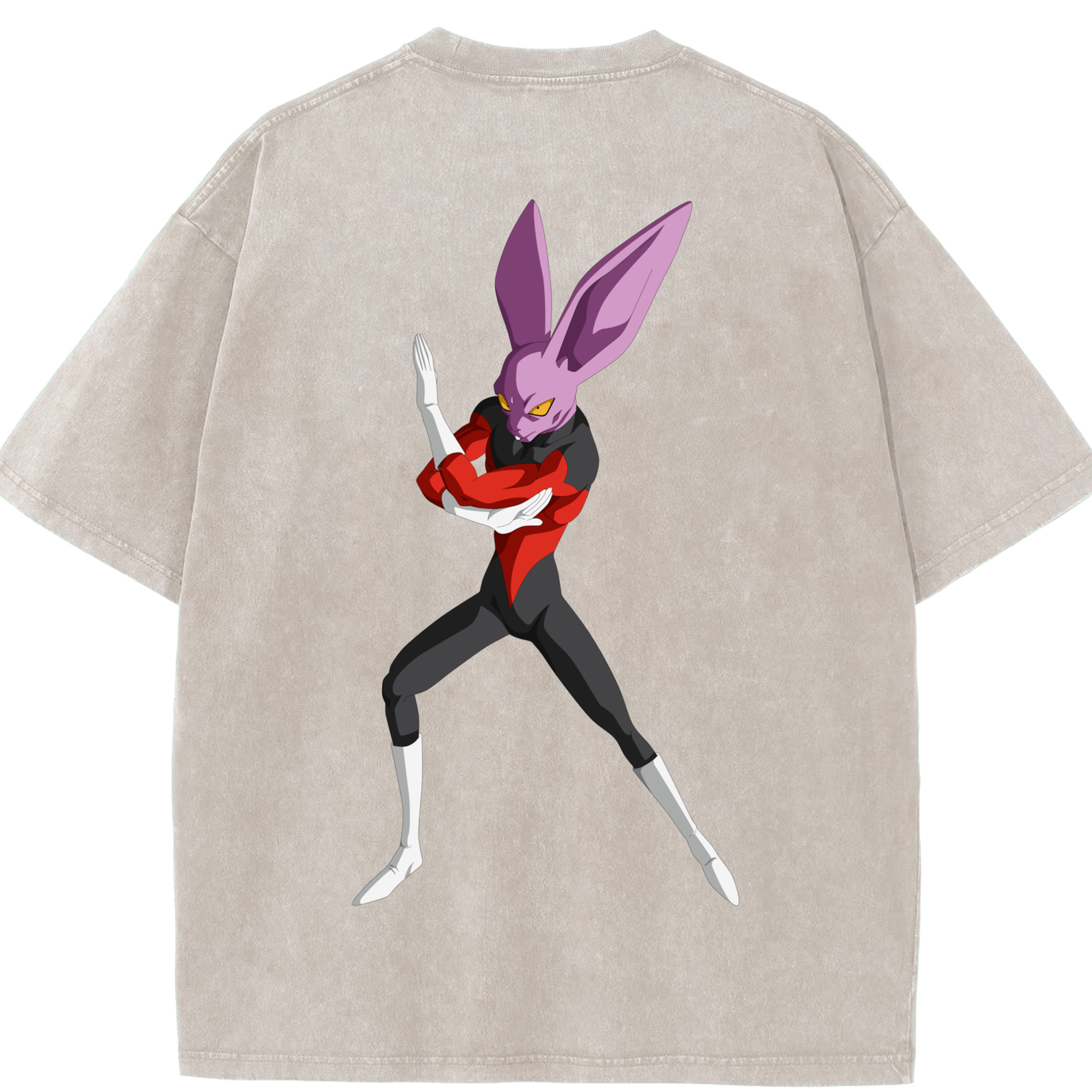 （画像用） ドラゴンボール ビルス 破壊神ビルス DRAGON BALL Beerus Birusu 綿100% ヴィンテージ風 半袖Tシャツ（背面プリント）