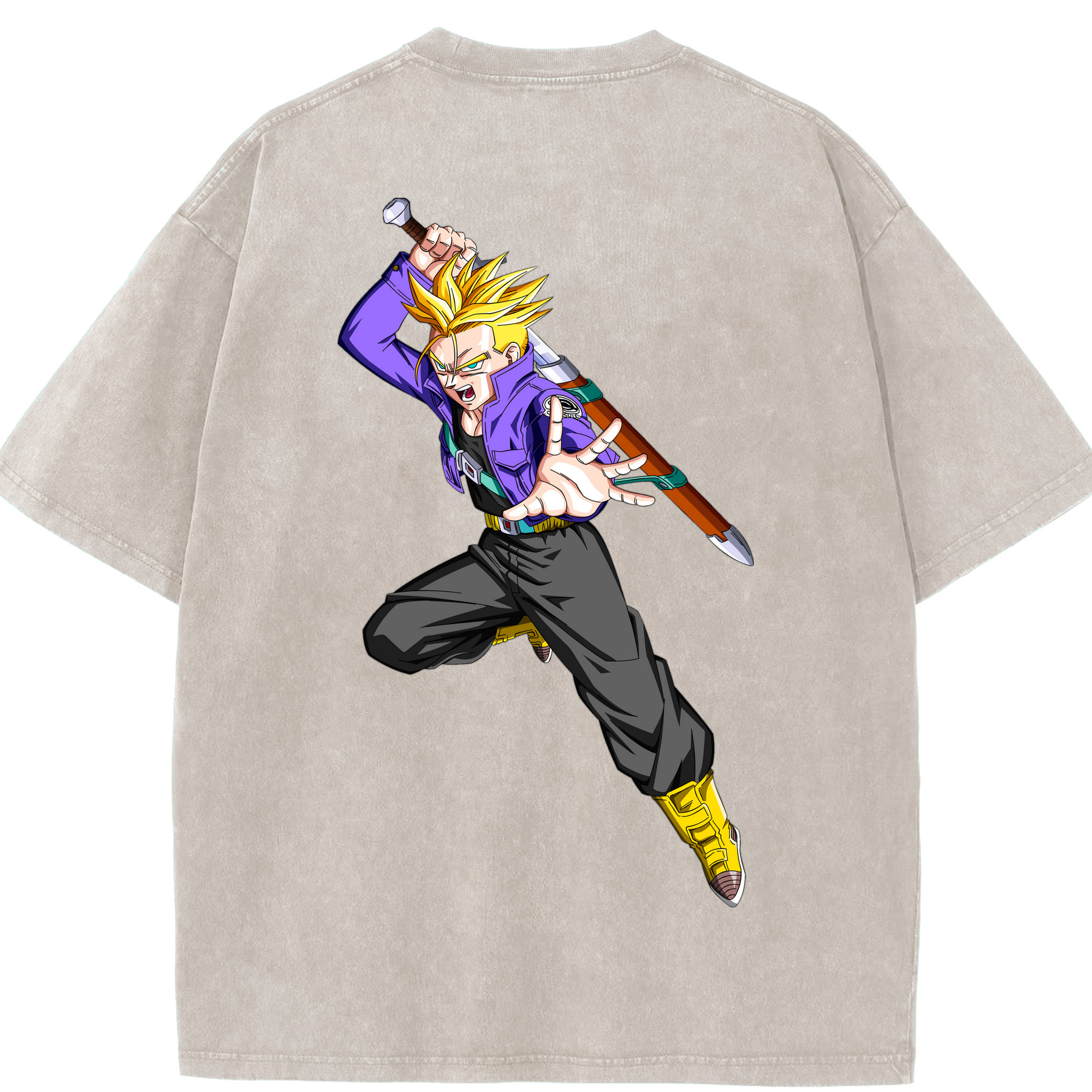 （画像用） ドラゴンボール トランクス（Torankusu）DRAGON BALL Trunks 綿100% ヴィンテージ風 半袖Tシャツ（背面プリント）
