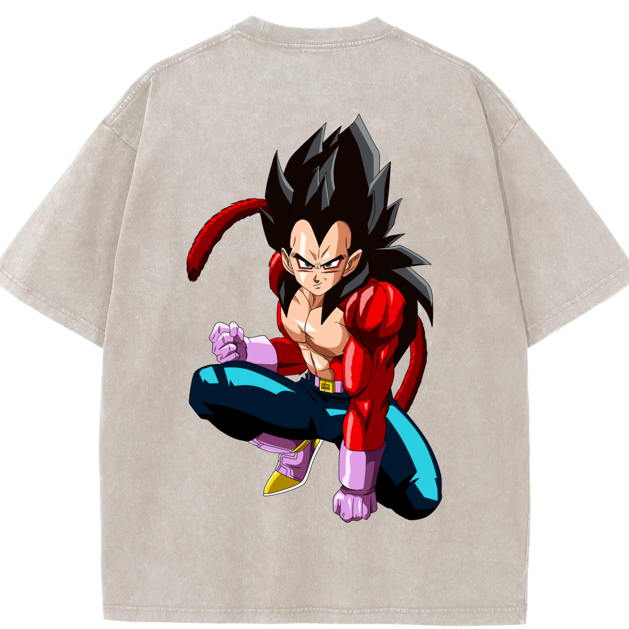 （画像用） ドラゴンボール ベジータ四世（Bejīta Yonsei）DRAGON BALL Vegeta IV 綿100% ヴィンテージ風 半袖Tシャツ（背面プリント）