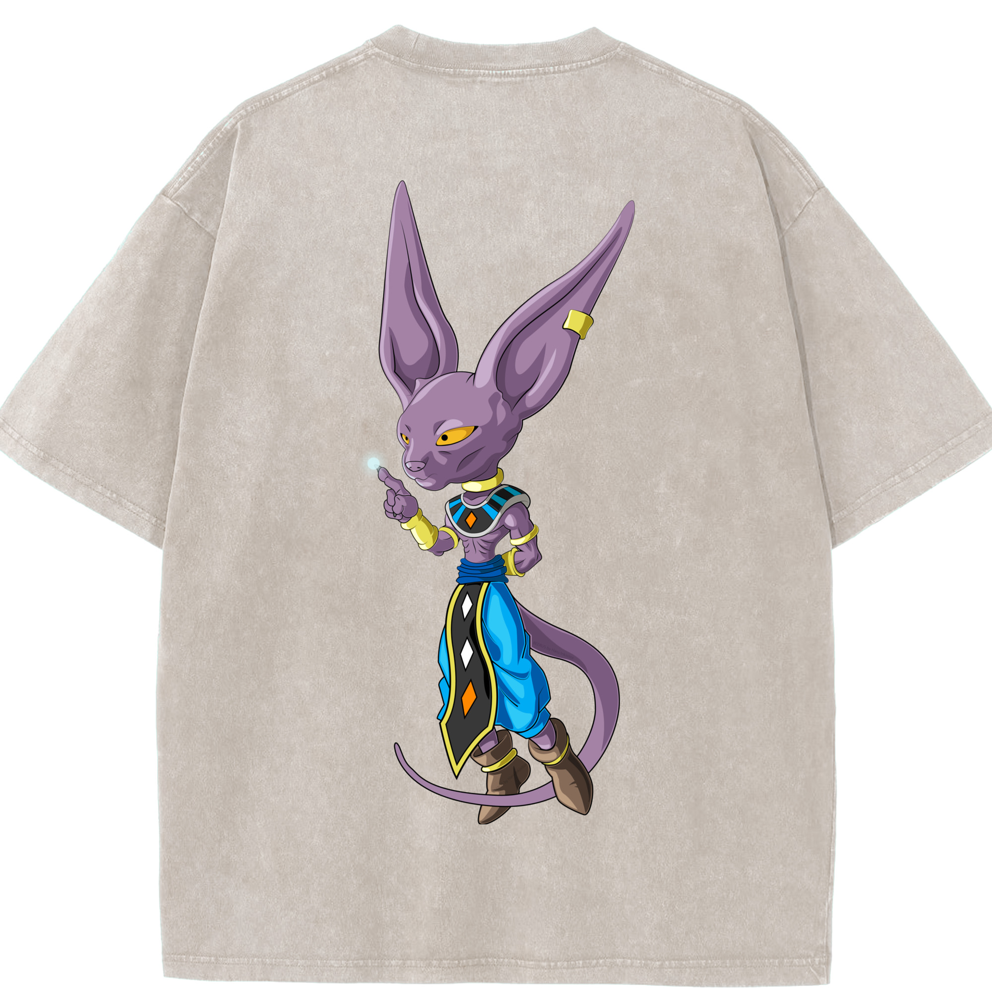 （画像用） ドラゴンボール ビルス 破壊神ビルス DRAGON BALL Beerus Birusu 綿100% ヴィンテージ風 半袖Tシャツ（背面プリント）