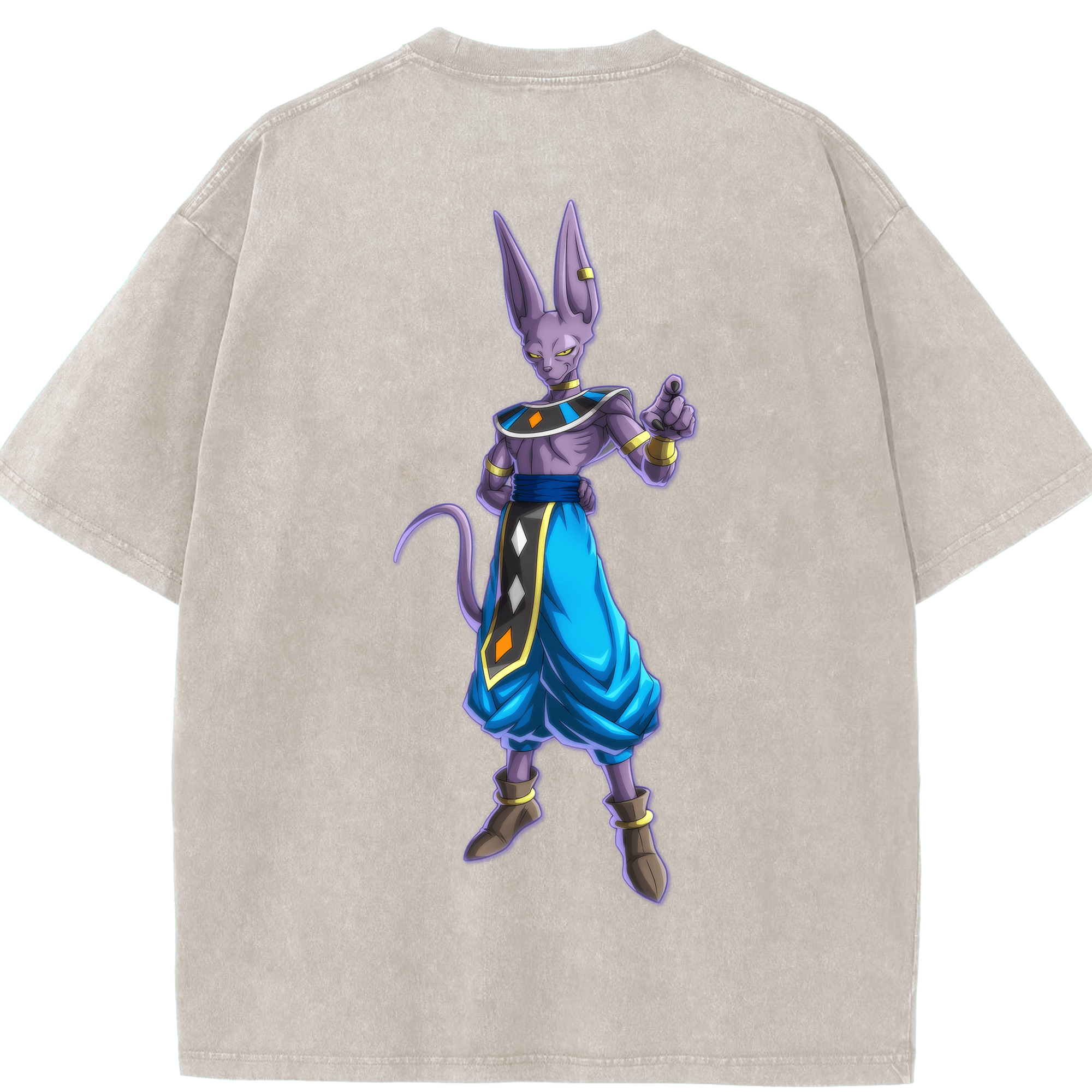 （画像用） ドラゴンボール ビルス 破壊神ビルス DRAGON BALL Beerus Birusu 綿100% ヴィンテージ風 半袖Tシャツ（背面プリント）