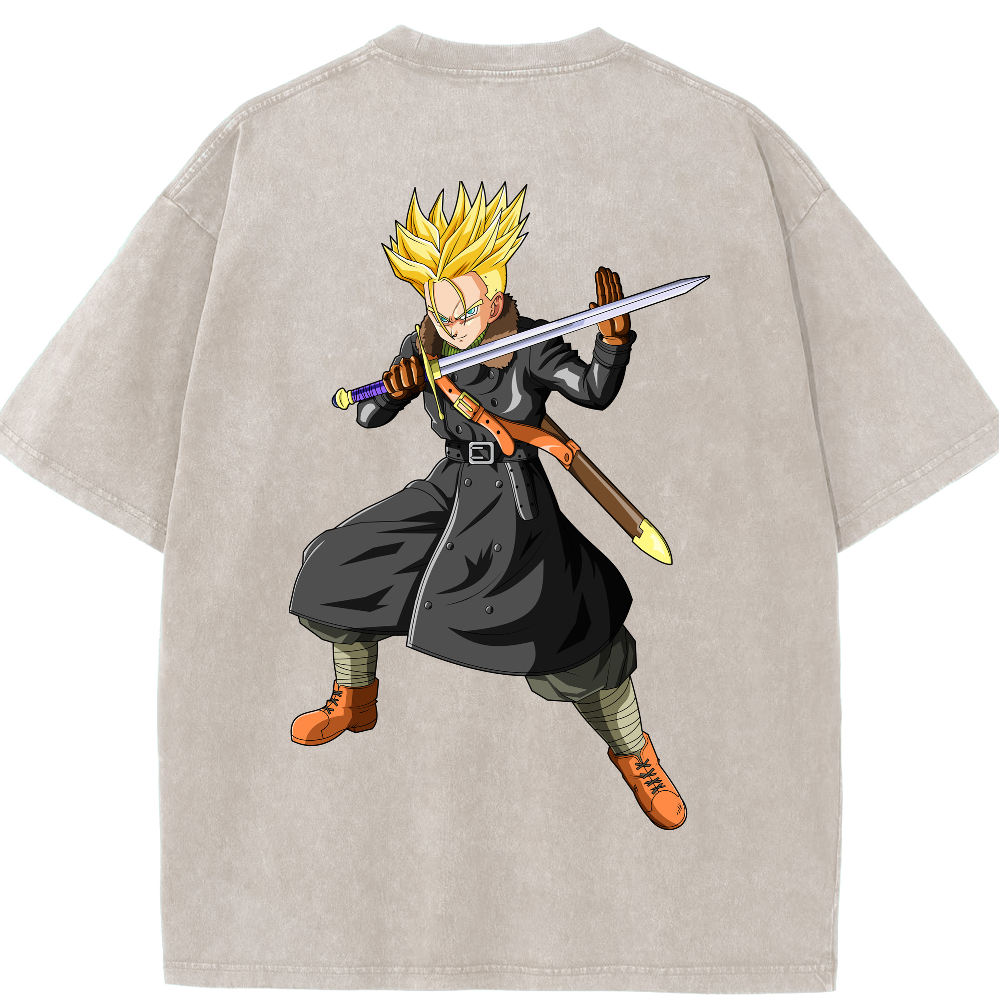 （画像用） ドラゴンボール トランクス（Torankusu）DRAGON BALL Trunks 綿100% ヴィンテージ風 半袖Tシャツ（背面プリント）