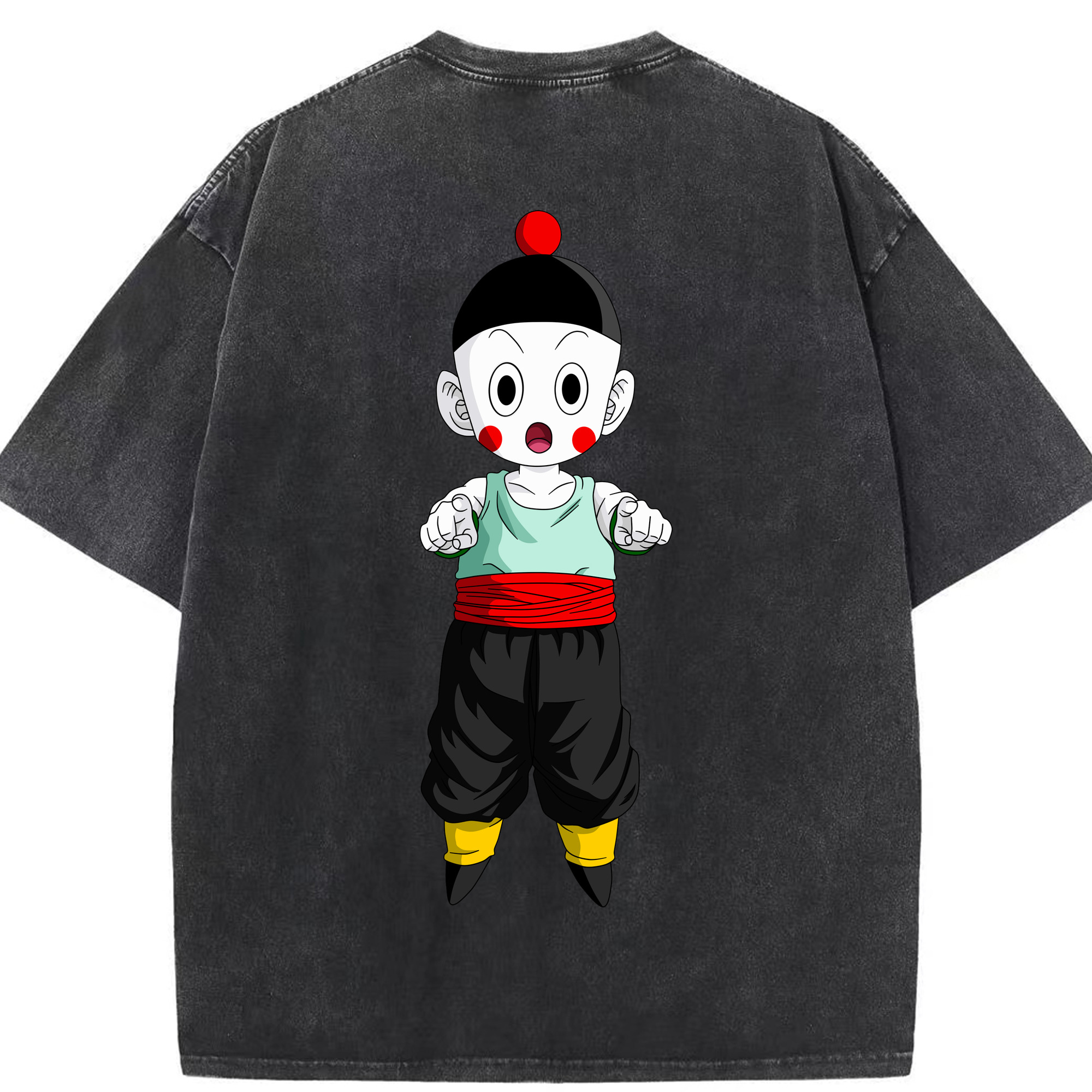（画像用） ドラゴンボール 餃子（チャオズ）DRAGON BALL Chaoz 綿100% ヴィンテージ風 半袖Tシャツ（背面プリント）