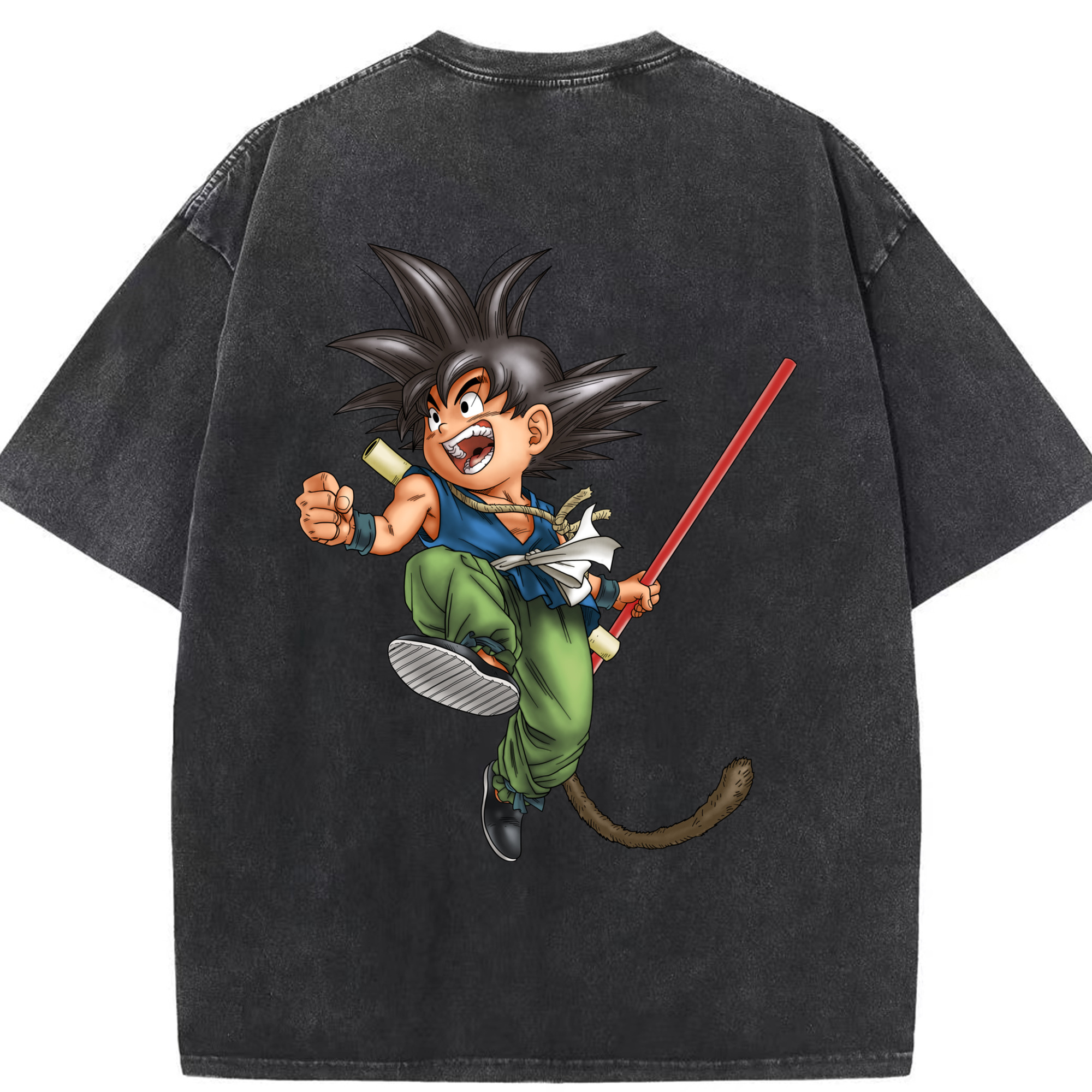 （画像用） ドラゴンボール 孫悟空（そん ごくう）Son Goku カカロット DRAGON BALL Kakarotto 綿100% ヴィンテージ風 半袖Tシャツ（背面プリント）