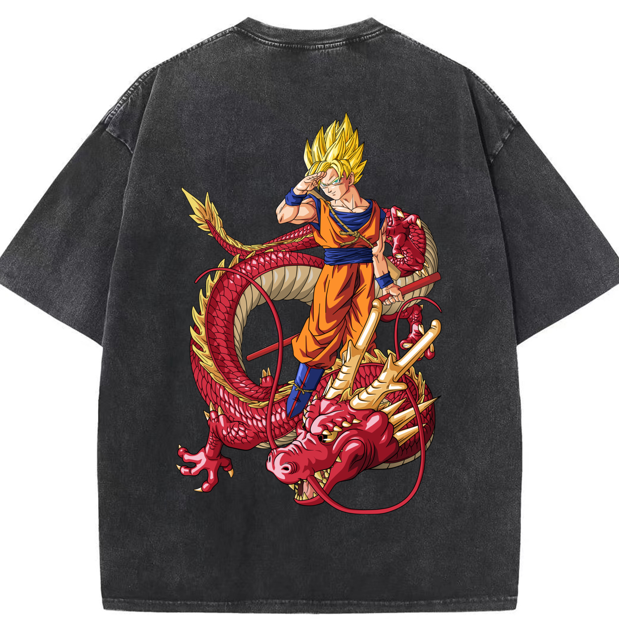 （画像用） ドラゴンボール 孫悟空（そん ごくう）Son Goku カカロット DRAGON BALL Kakarotto 綿100% ヴィンテージ風 半袖Tシャツ（背面プリント）