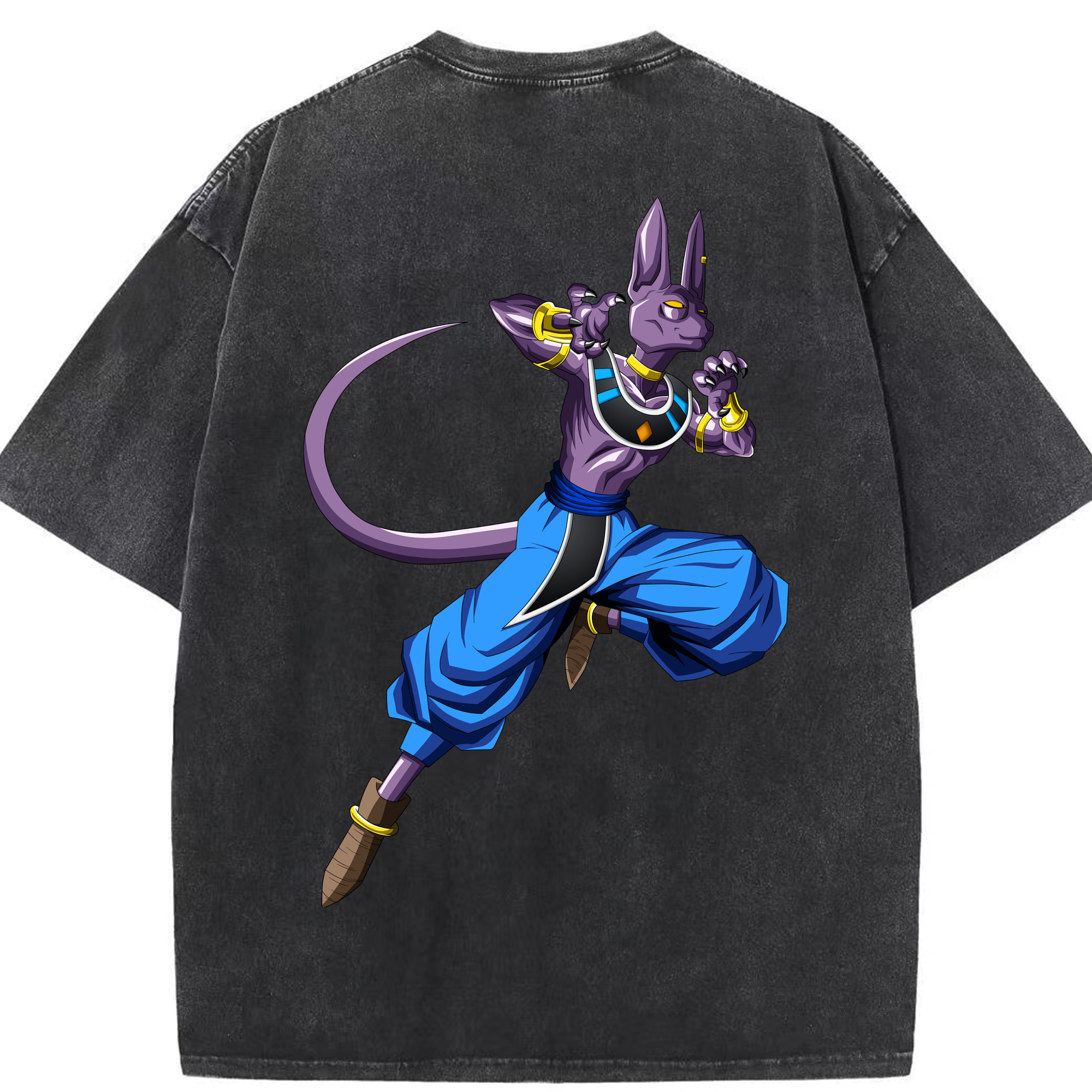 （画像用） ドラゴンボール ビルス 破壊神ビルス DRAGON BALL Beerus Birusu 綿100% ヴィンテージ風 半袖Tシャツ（背面プリント）