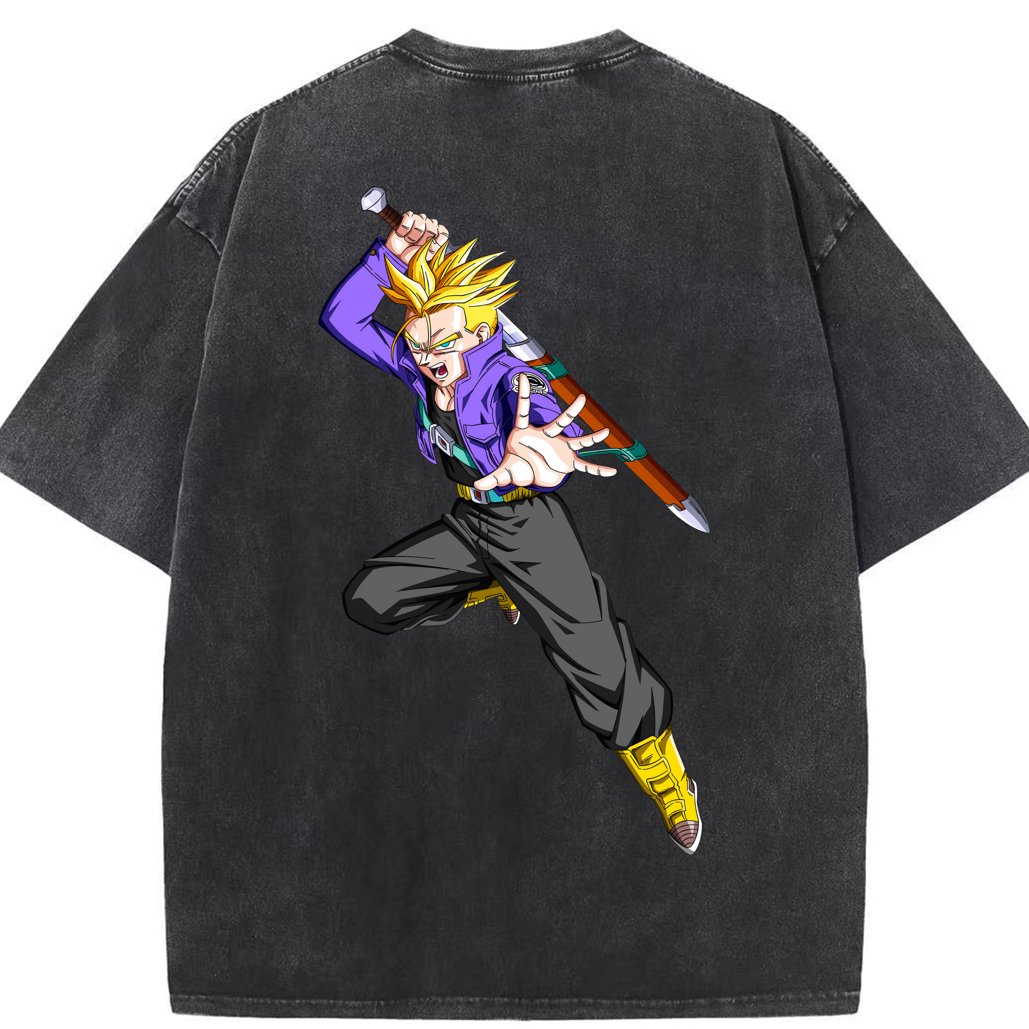 （画像用） ドラゴンボール トランクス（Torankusu）DRAGON BALL Trunks 綿100% ヴィンテージ風 半袖Tシャツ（背面プリント）