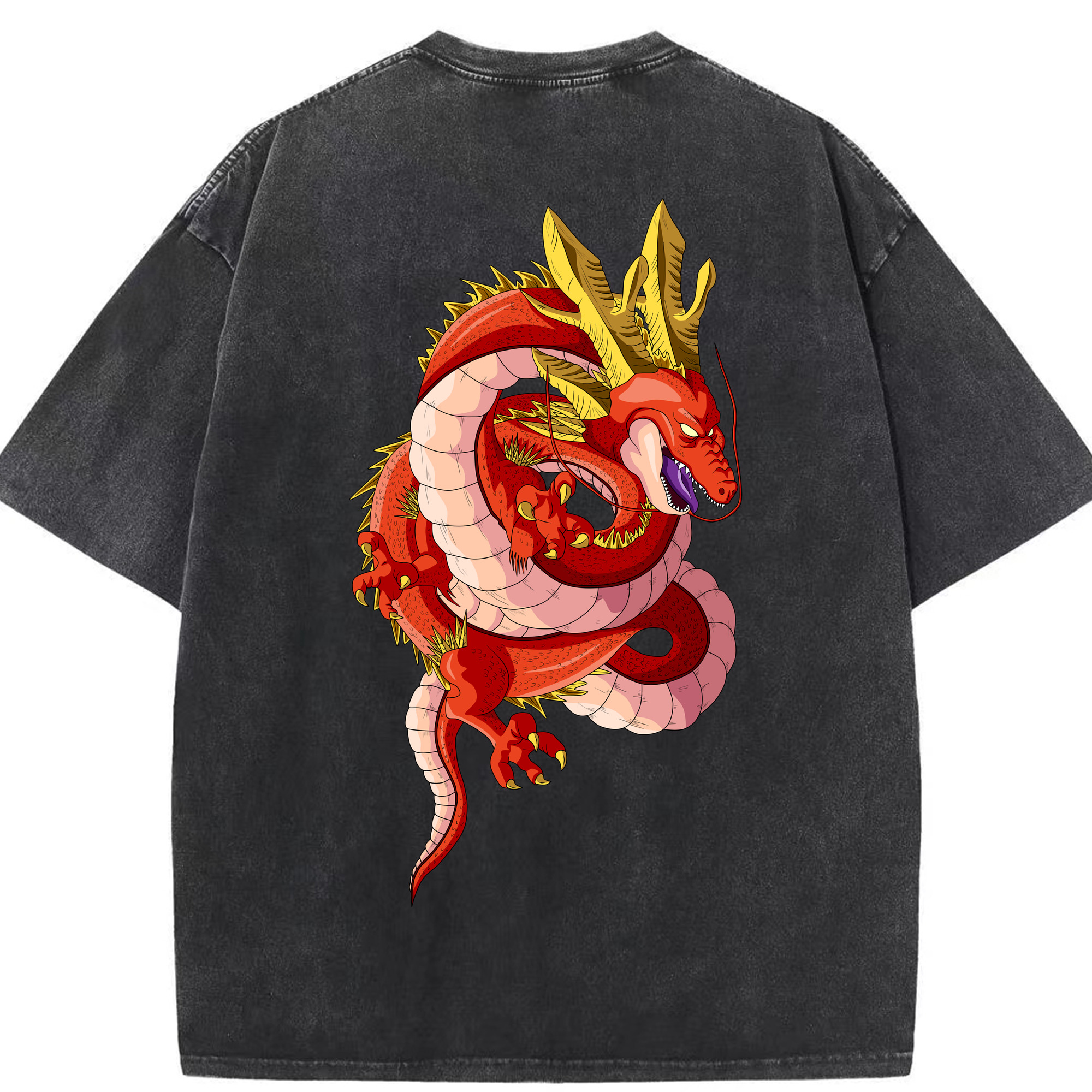 （画像用） ドラゴンボール 神龍 シェンロン DRAGON BALL Shenron 綿100% ヴィンテージ風 半袖Tシャツ（背面プリント）
