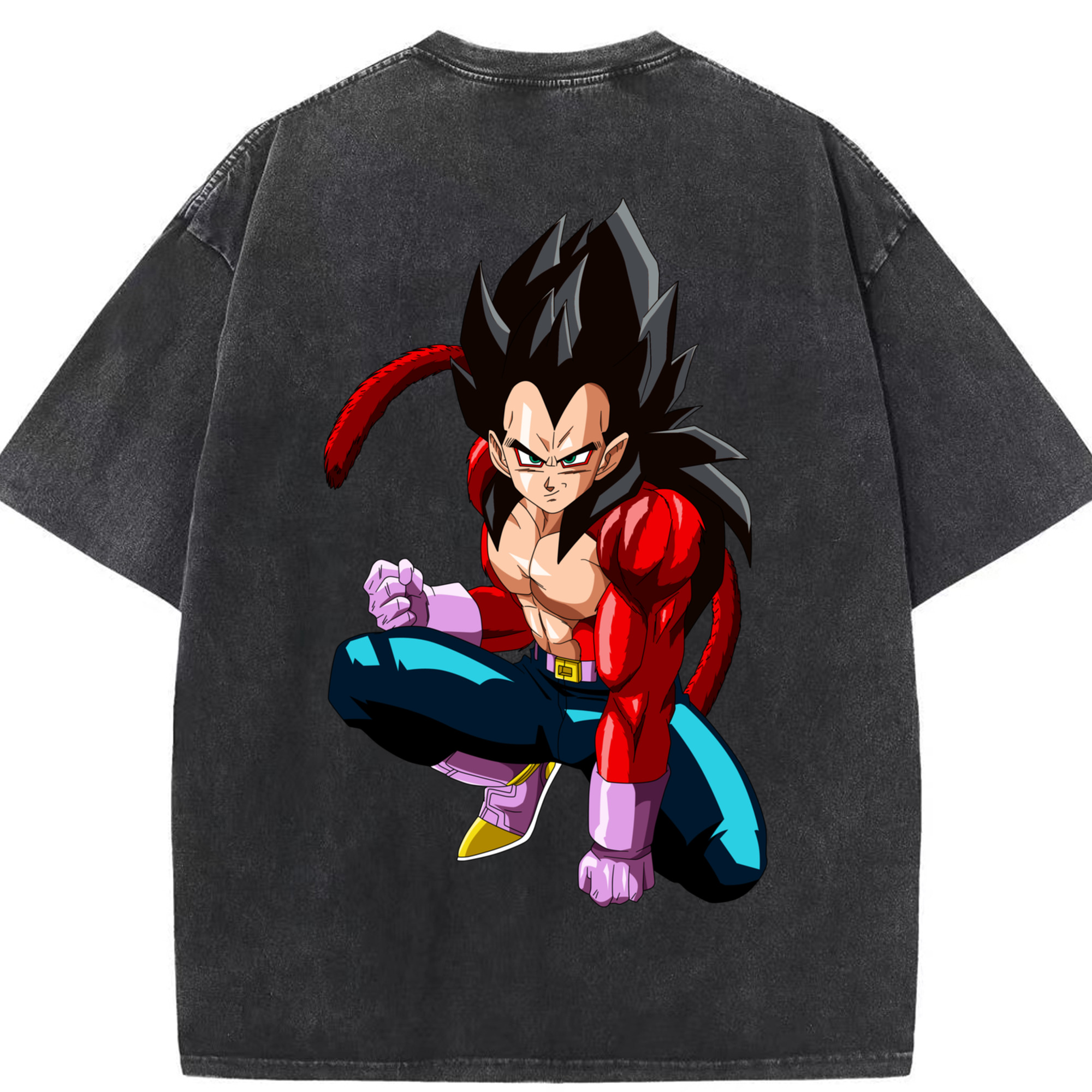 （画像用） ドラゴンボール ベジータ四世（Bejīta Yonsei）DRAGON BALL Vegeta IV 綿100% ヴィンテージ風 半袖Tシャツ（背面プリント）