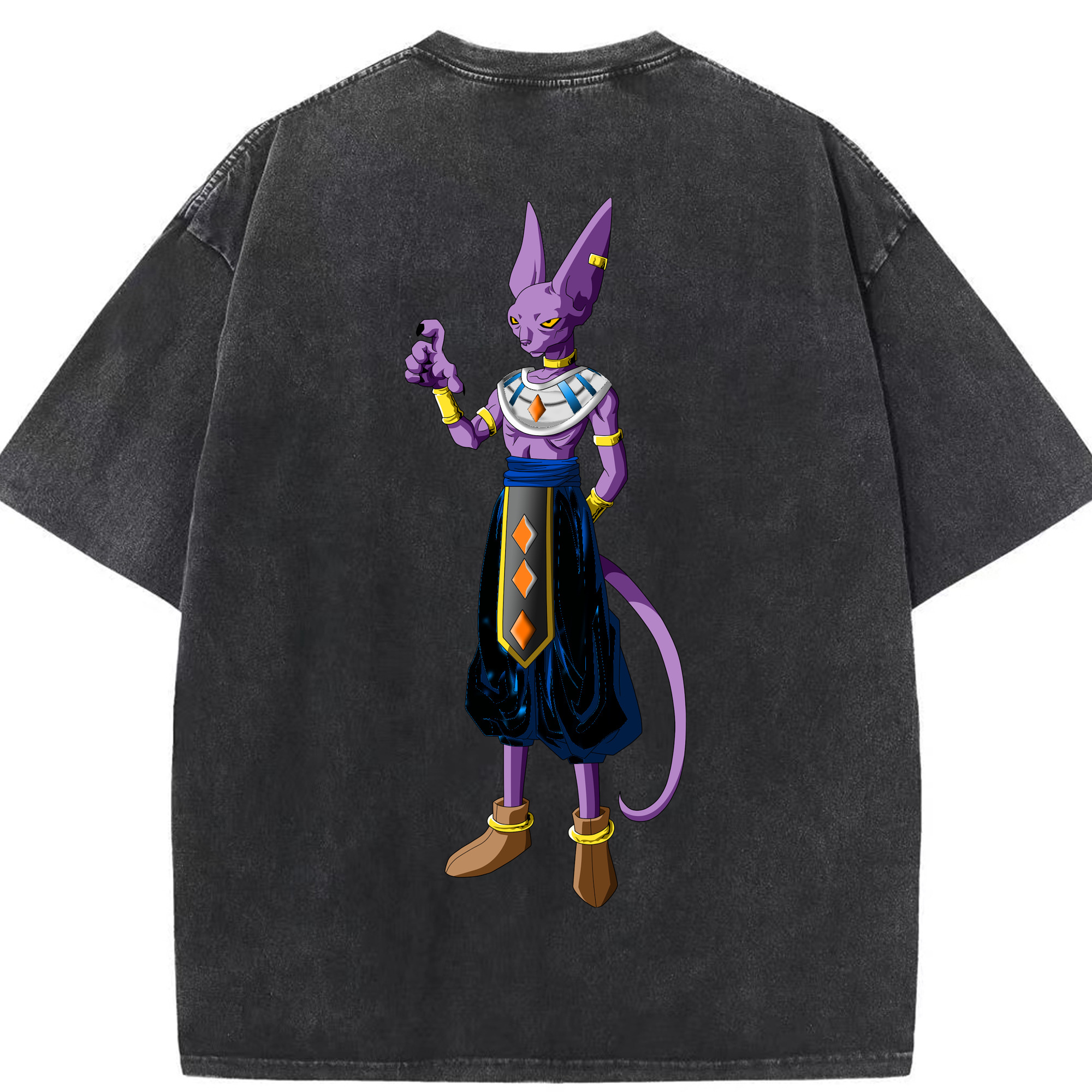 （画像用） ドラゴンボール ビルス 破壊神ビルス DRAGON BALL Beerus Birusu 綿100% ヴィンテージ風 半袖Tシャツ（背面プリント）