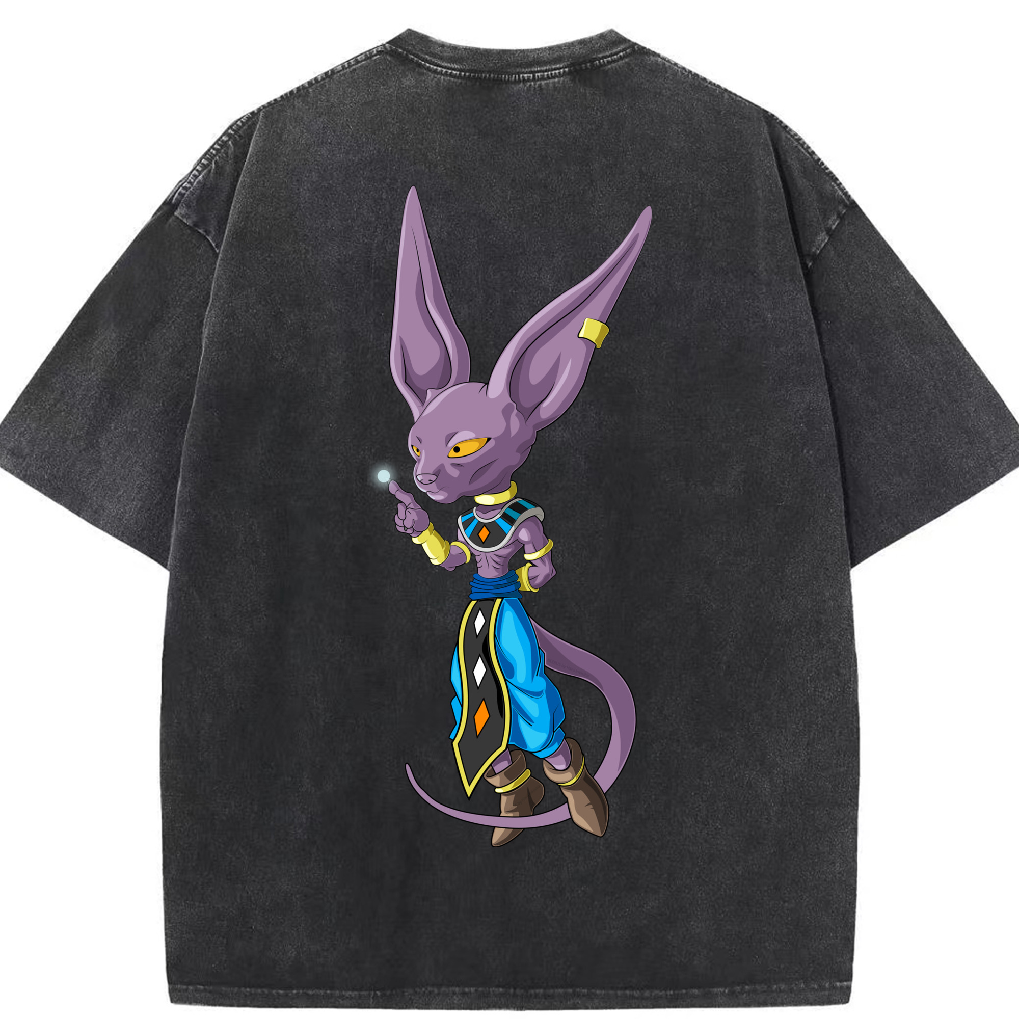（画像用） ドラゴンボール ビルス 破壊神ビルス DRAGON BALL Beerus Birusu 綿100% ヴィンテージ風 半袖Tシャツ（背面プリント）