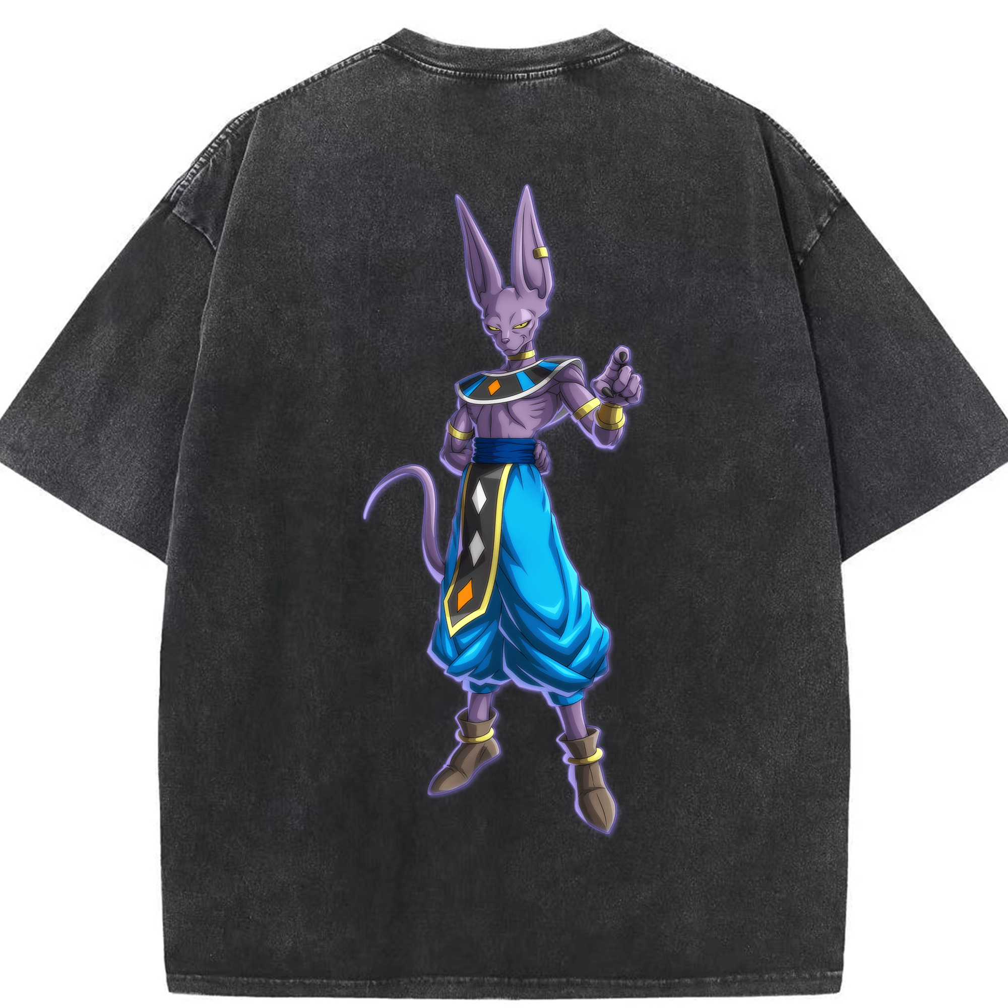 （画像用） ドラゴンボール ビルス 破壊神ビルス DRAGON BALL Beerus Birusu 綿100% ヴィンテージ風 半袖Tシャツ（背面プリント）