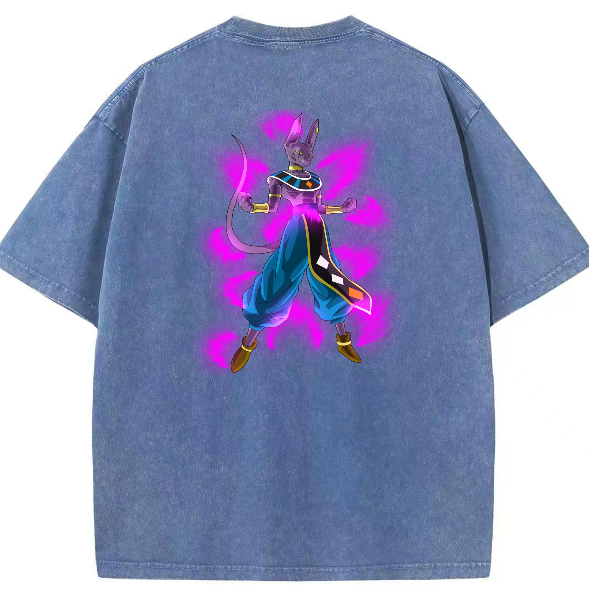 （画像用） ドラゴンボール ビルス 破壊神ビルス DRAGON BALL Beerus Birusu 綿100% ヴィンテージ風 半袖Tシャツ（背面プリント）