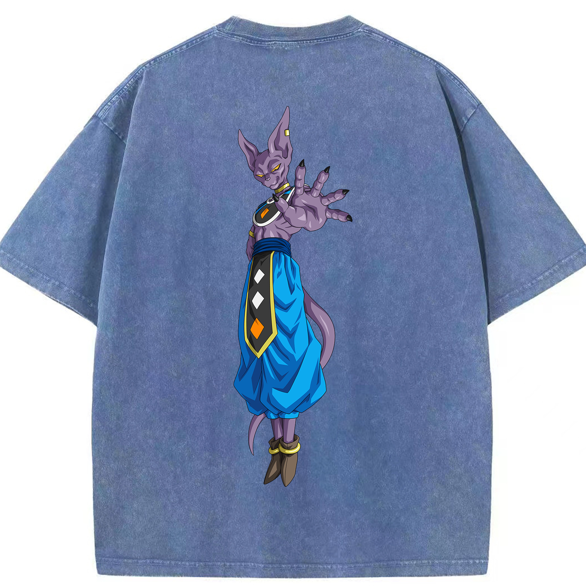 （画像用） ドラゴンボール ビルス 破壊神ビルス DRAGON BALL Beerus Birusu 綿100% ヴィンテージ風 半袖Tシャツ（背面プリント）