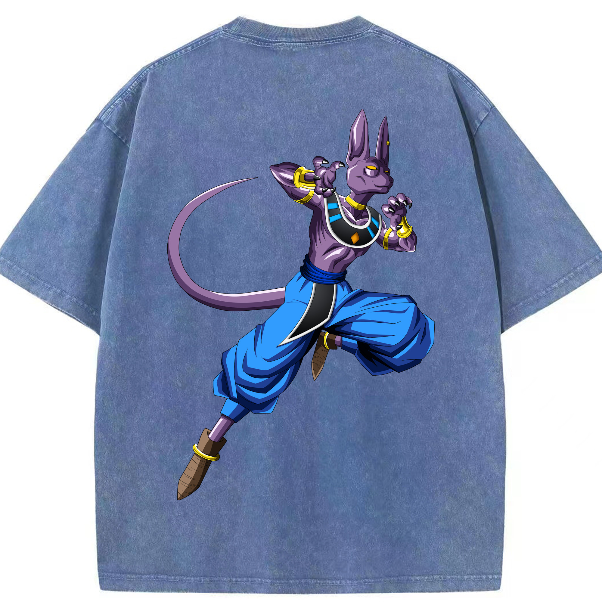 （画像用） ドラゴンボール ビルス 破壊神ビルス DRAGON BALL Beerus Birusu 綿100% ヴィンテージ風 半袖Tシャツ（背面プリント）