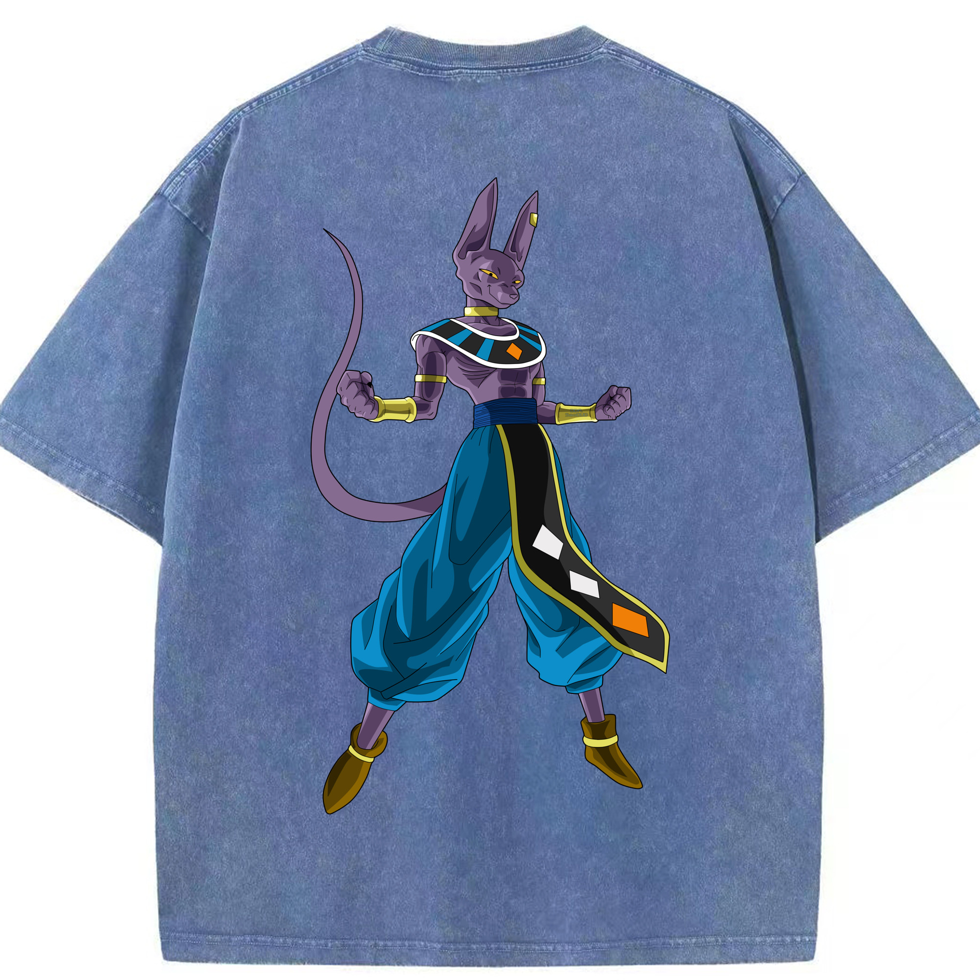 （画像用） ドラゴンボール ビルス 破壊神ビルス DRAGON BALL Beerus Birusu 綿100% ヴィンテージ風 半袖Tシャツ（背面プリント）