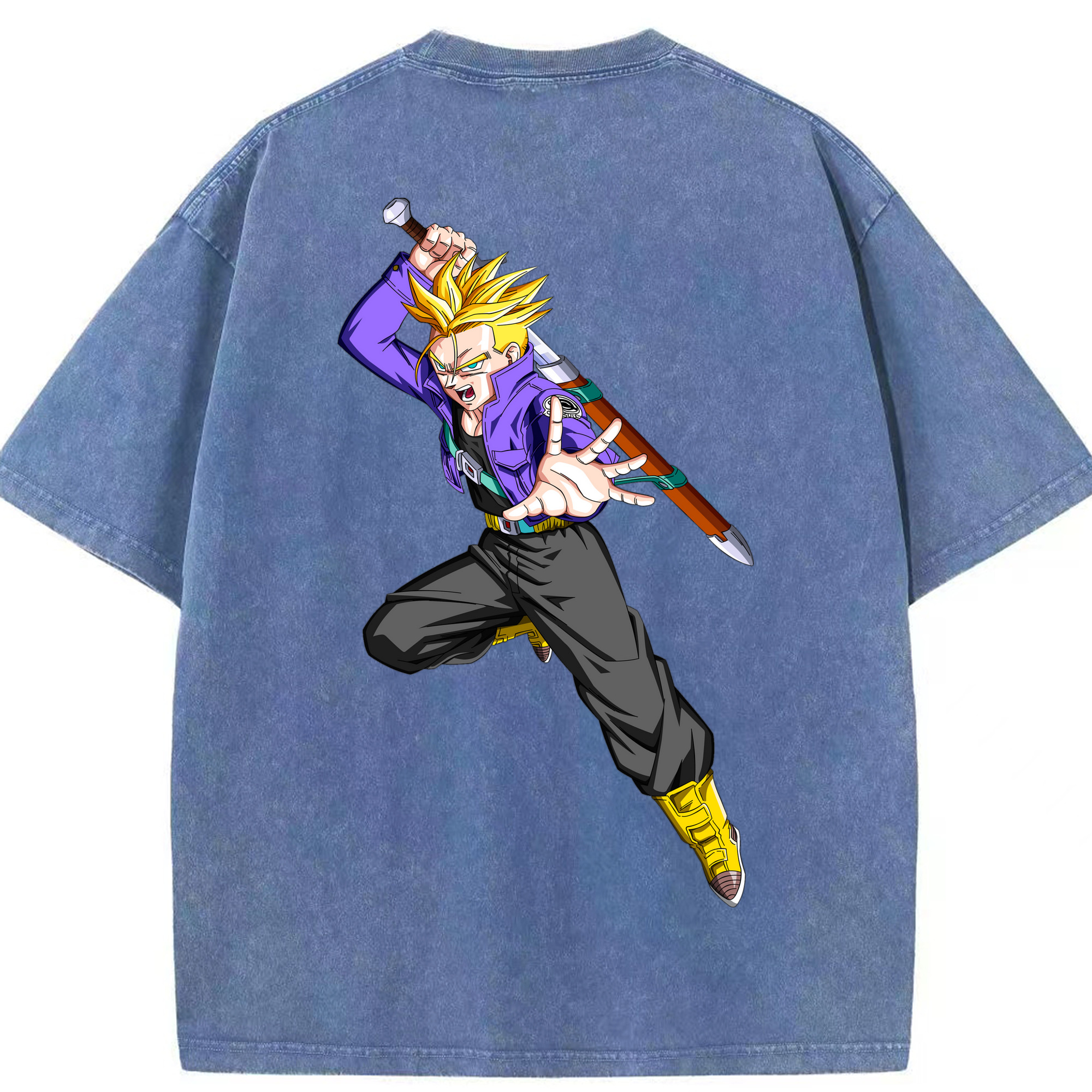 （画像用） ドラゴンボール トランクス（Torankusu）DRAGON BALL Trunks 綿100% ヴィンテージ風 半袖Tシャツ（背面プリント）
