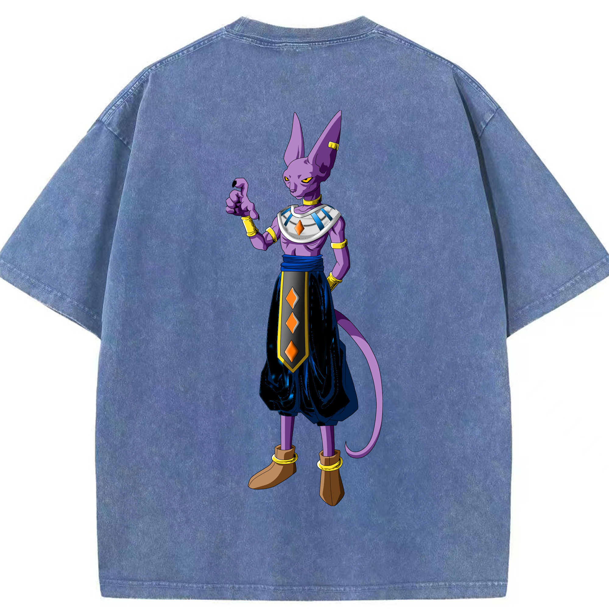 （画像用） ドラゴンボール ビルス 破壊神ビルス DRAGON BALL Beerus Birusu 綿100% ヴィンテージ風 半袖Tシャツ（背面プリント）