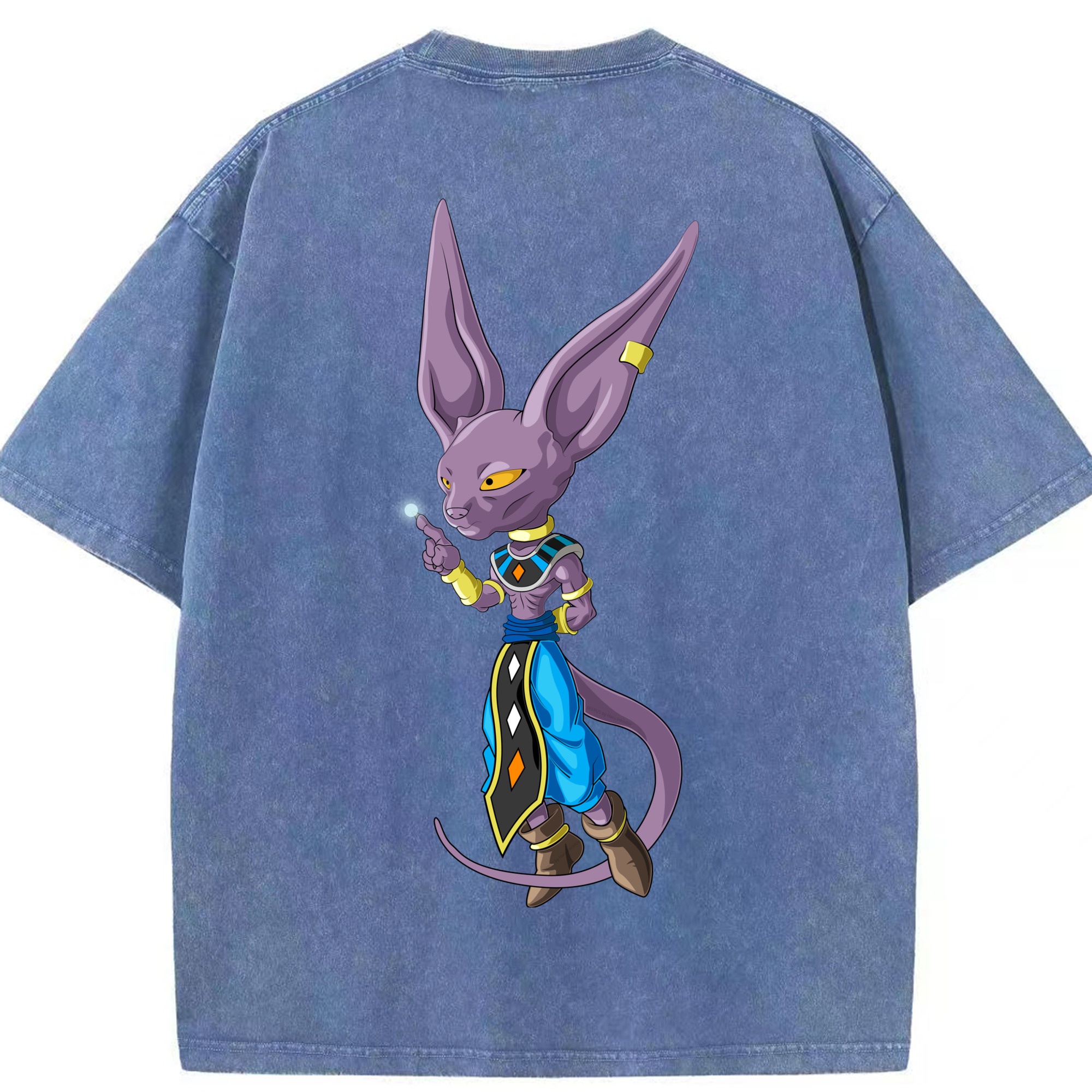 （画像用） ドラゴンボール ビルス 破壊神ビルス DRAGON BALL Beerus Birusu 綿100% ヴィンテージ風 半袖Tシャツ（背面プリント）