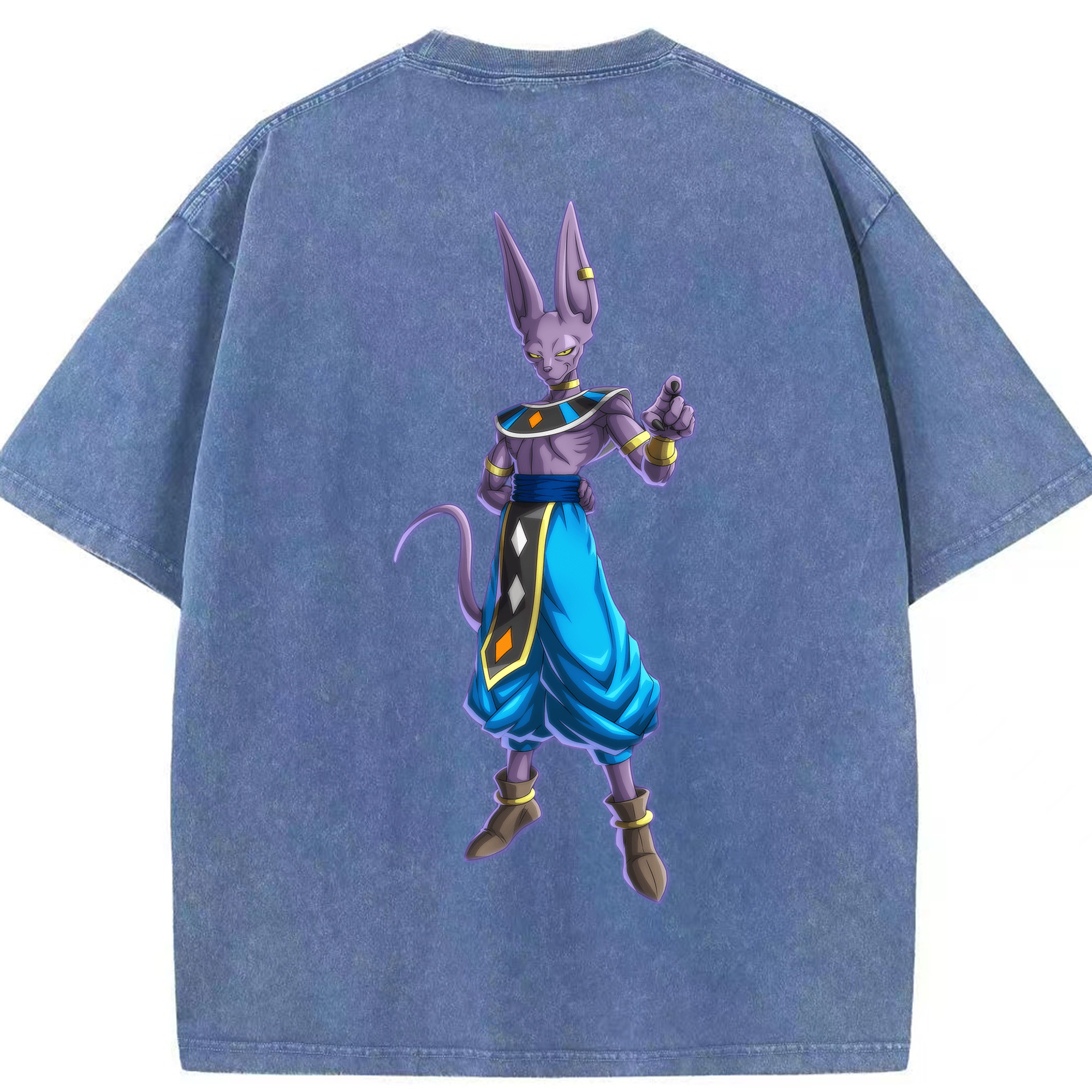 （画像用） ドラゴンボール ビルス 破壊神ビルス DRAGON BALL Beerus Birusu 綿100% ヴィンテージ風 半袖Tシャツ（背面プリント）