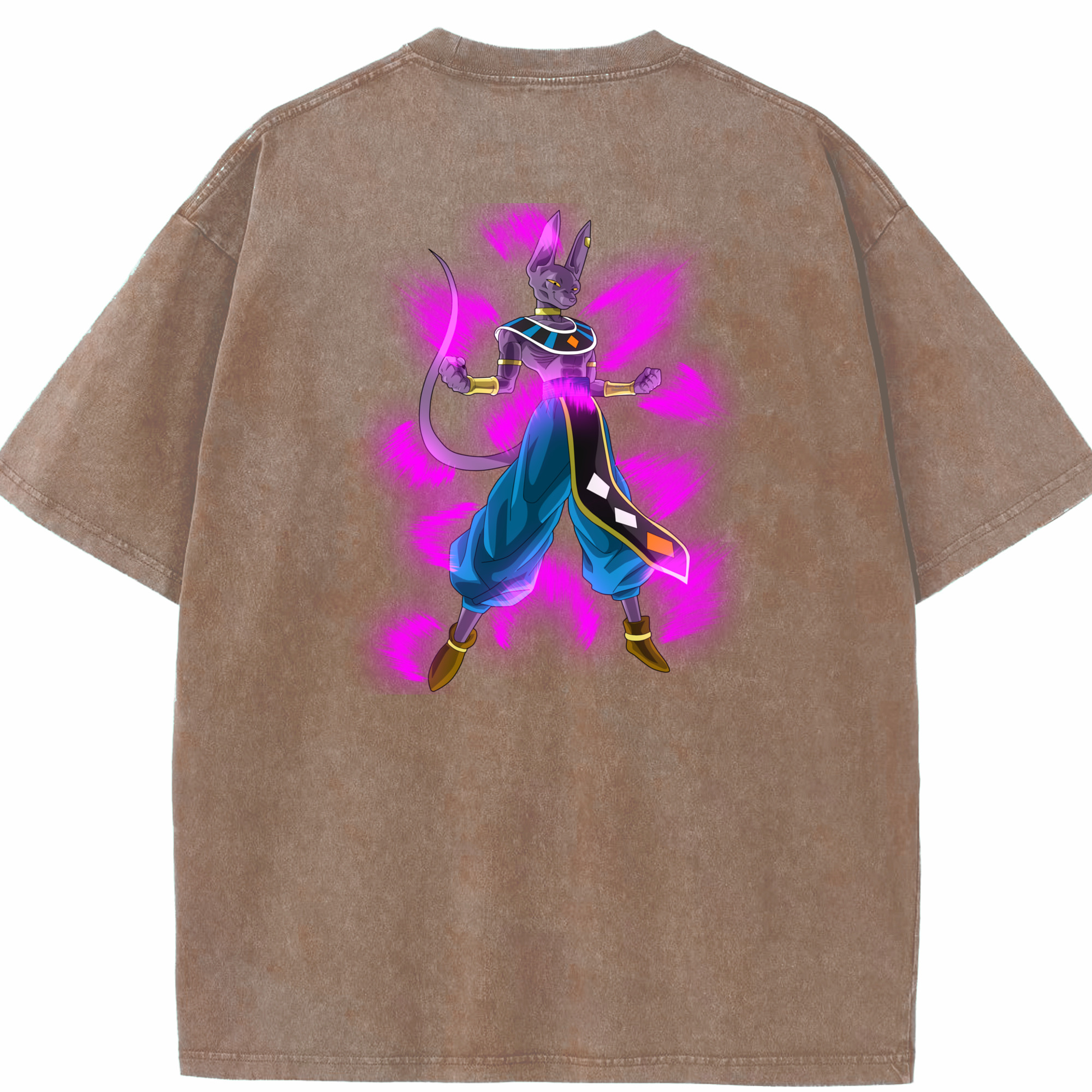 （画像用） ドラゴンボール ビルス 破壊神ビルス DRAGON BALL Beerus Birusu 綿100% ヴィンテージ風 半袖Tシャツ（背面プリント）
