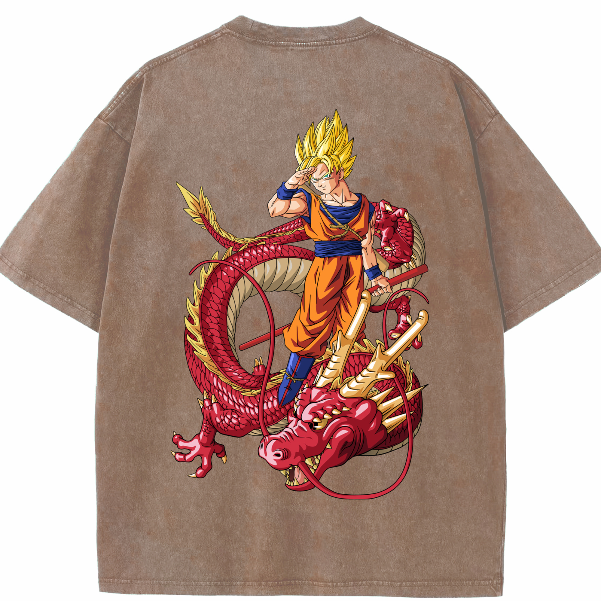 （画像用） ドラゴンボール 孫悟空（そん ごくう）Son Goku カカロット DRAGON BALL Kakarotto 綿100% ヴィンテージ風 半袖Tシャツ（背面プリント）