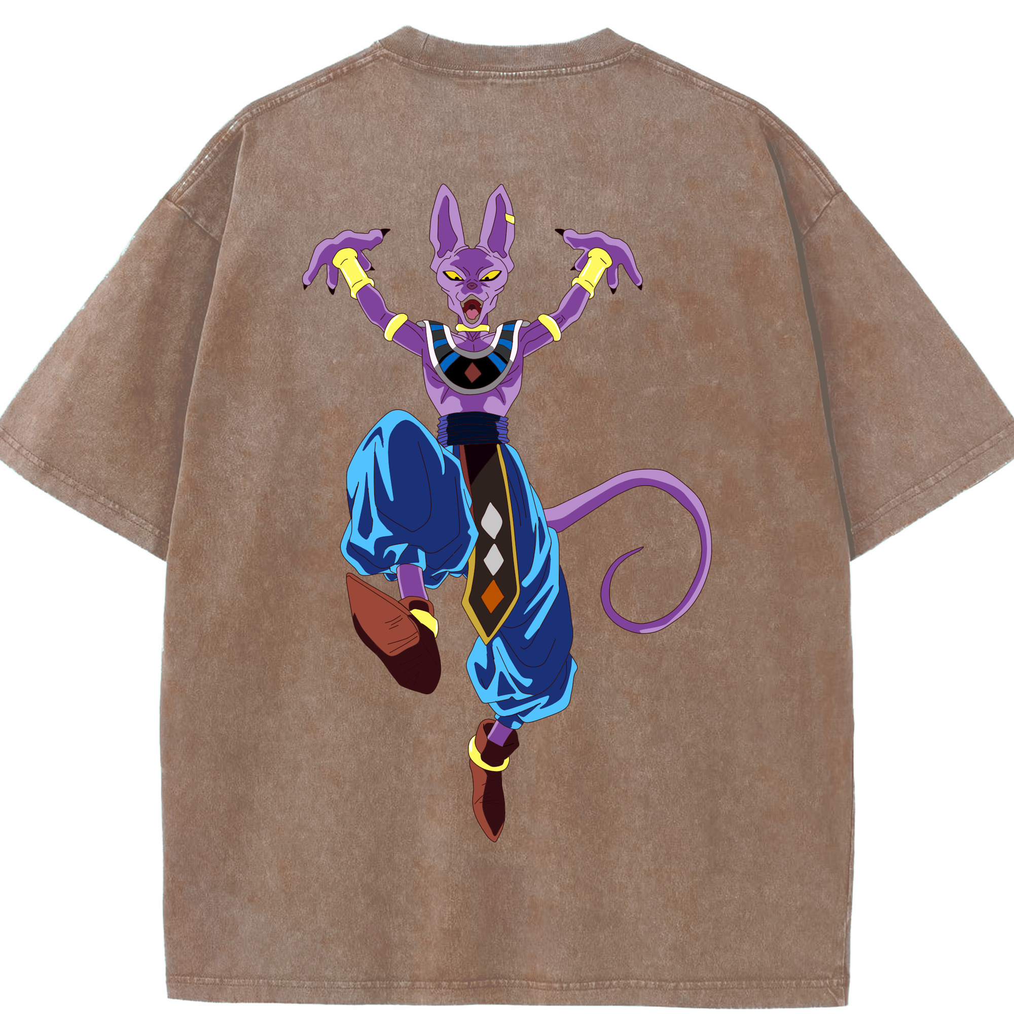 （画像用） ドラゴンボール ビルス 破壊神ビルス DRAGON BALL Beerus Birusu 綿100% ヴィンテージ風 半袖Tシャツ（背面プリント）