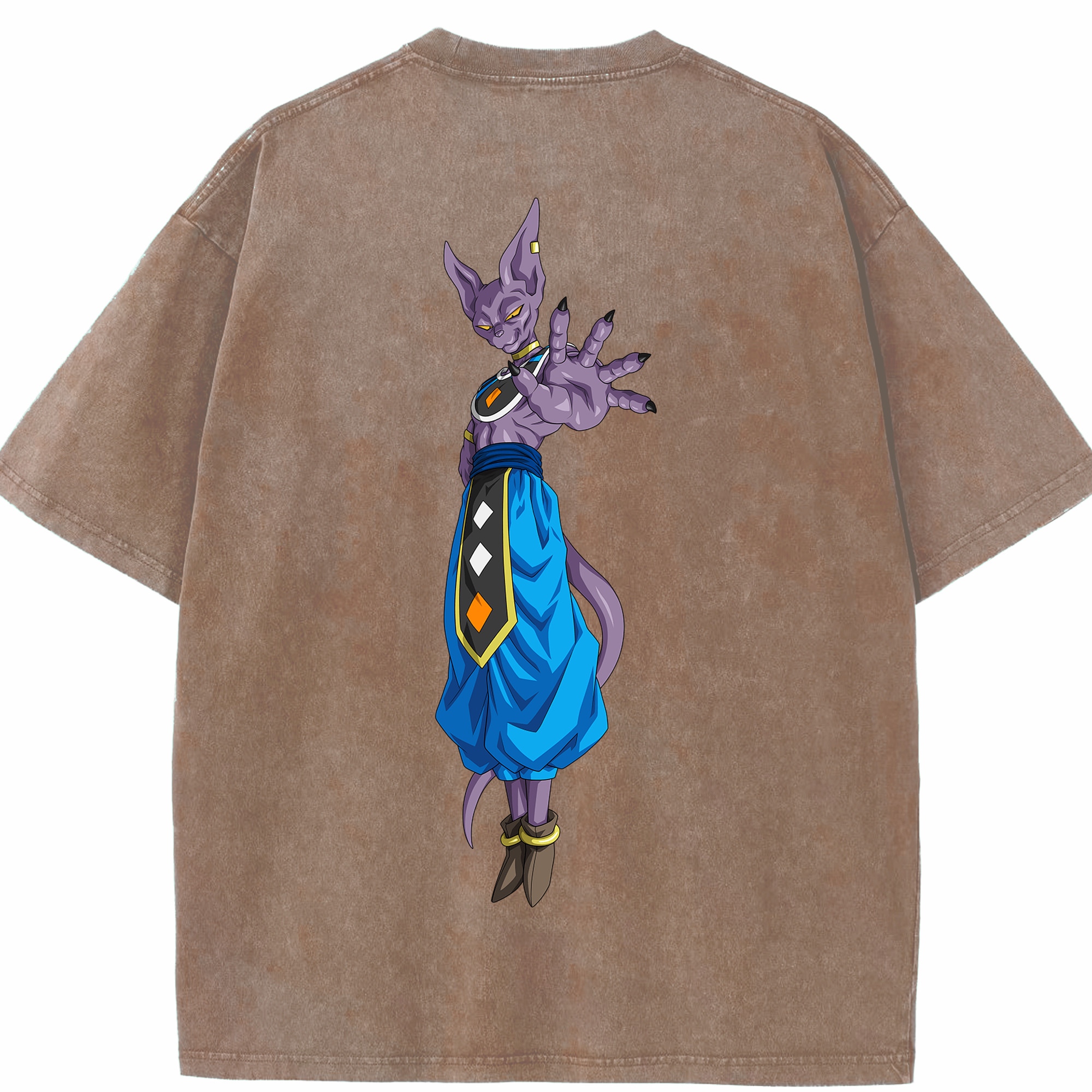 （画像用） ドラゴンボール ビルス 破壊神ビルス DRAGON BALL Beerus Birusu 綿100% ヴィンテージ風 半袖Tシャツ（背面プリント）