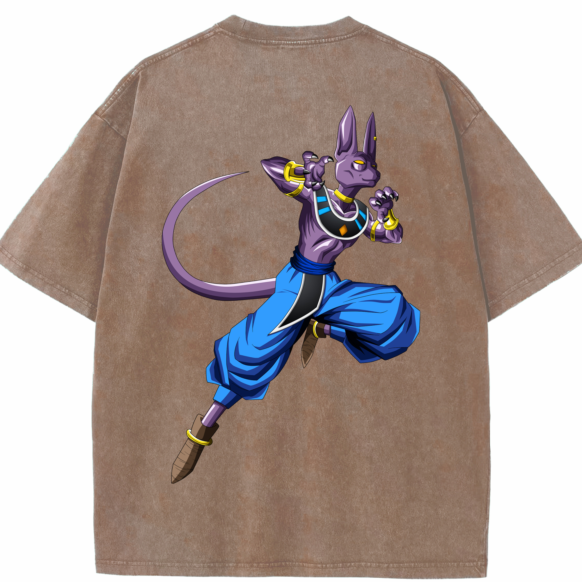 （画像用） ドラゴンボール ビルス 破壊神ビルス DRAGON BALL Beerus Birusu 綿100% ヴィンテージ風 半袖Tシャツ（背面プリント）