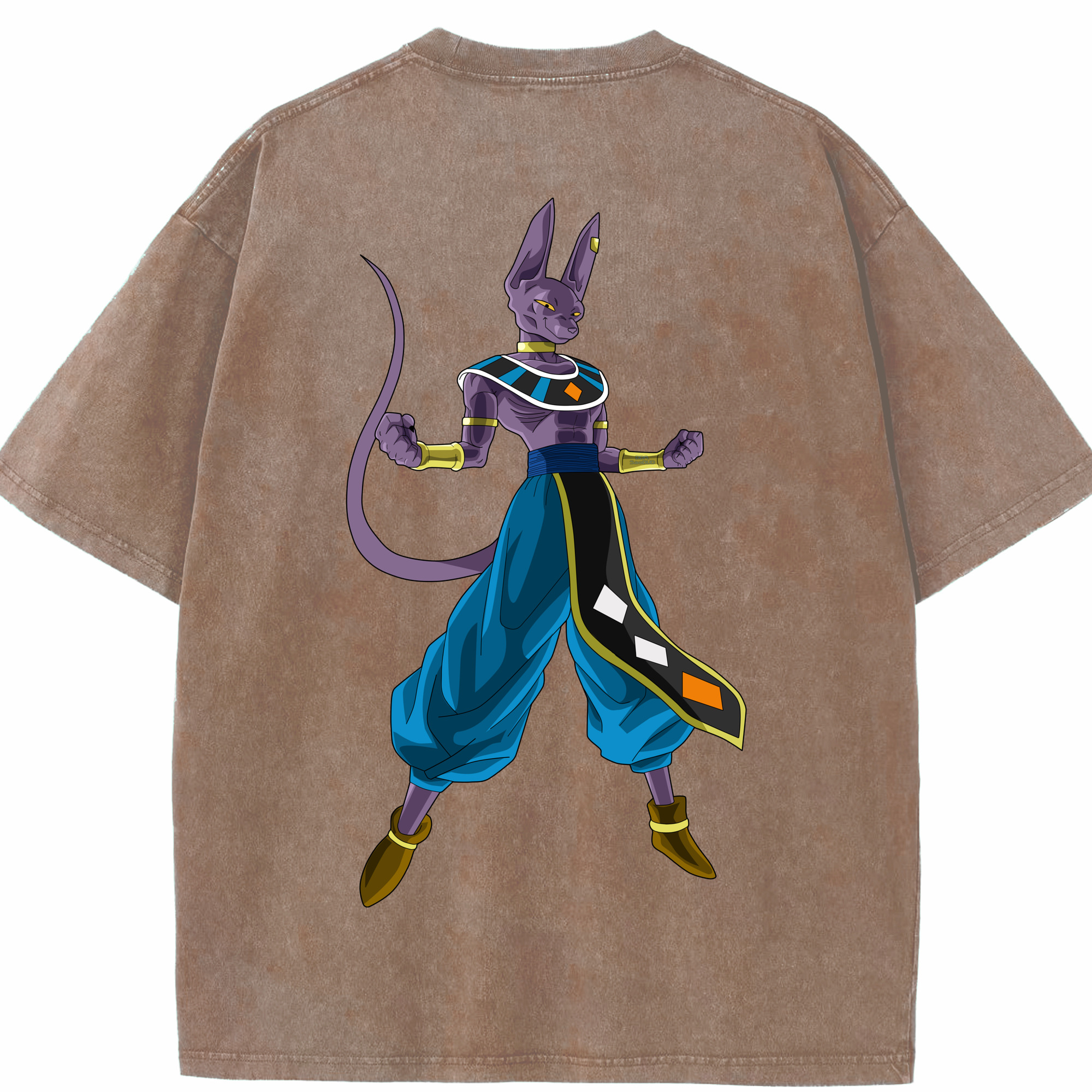 （画像用） ドラゴンボール ビルス 破壊神ビルス DRAGON BALL Beerus Birusu 綿100% ヴィンテージ風 半袖Tシャツ（背面プリント）