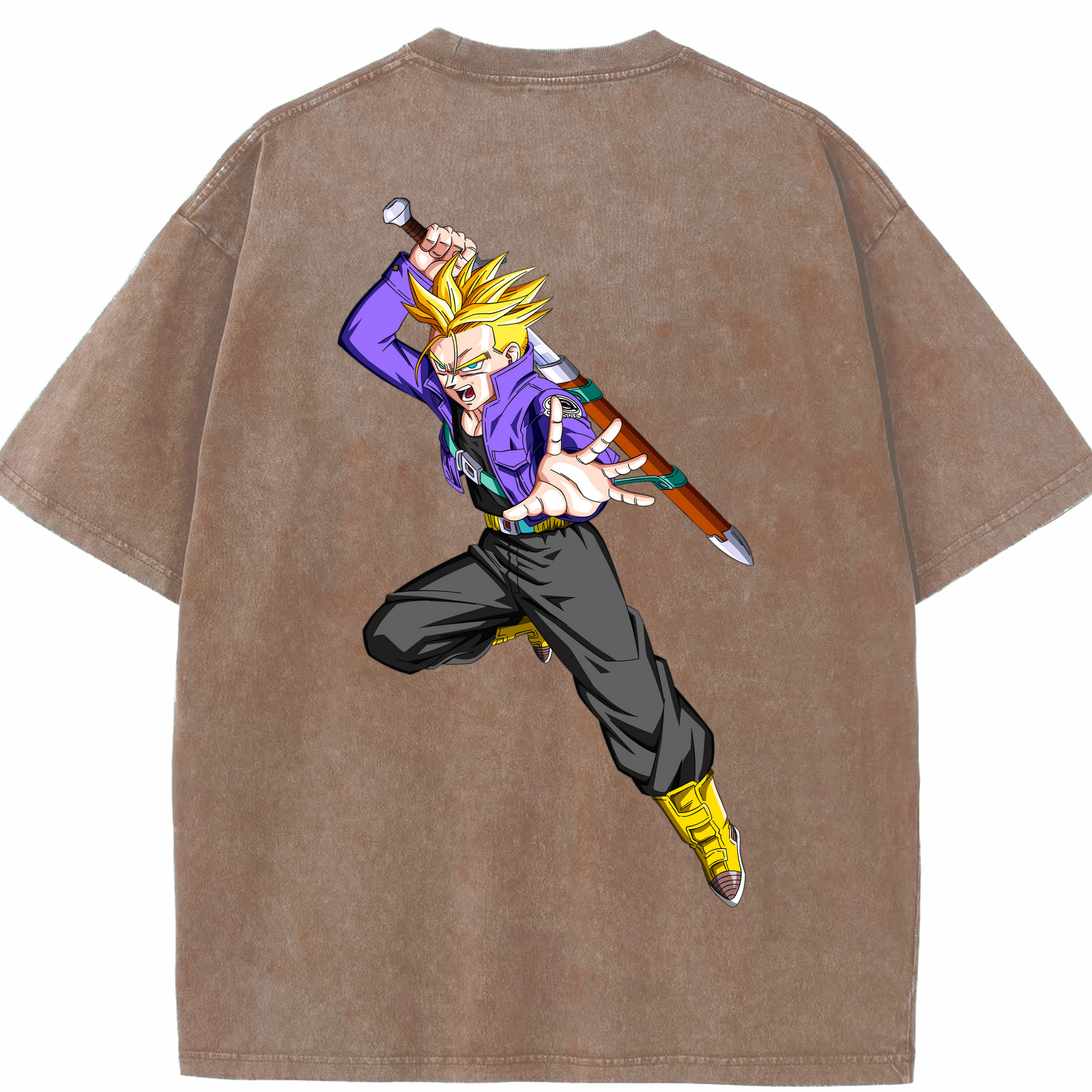 （画像用） ドラゴンボール トランクス（Torankusu）DRAGON BALL Trunks 綿100% ヴィンテージ風 半袖Tシャツ（背面プリント）