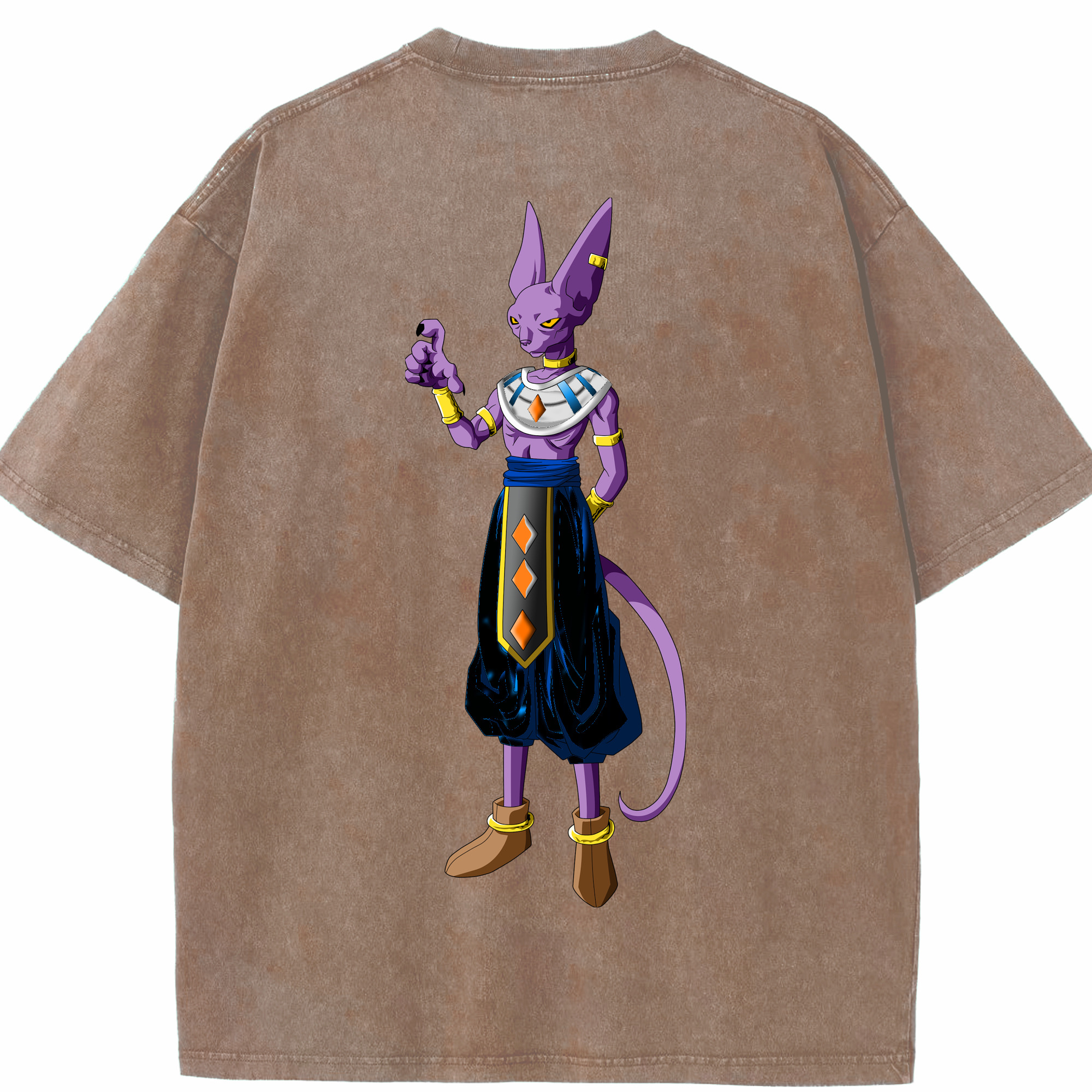 （画像用） ドラゴンボール ビルス 破壊神ビルス DRAGON BALL Beerus Birusu 綿100% ヴィンテージ風 半袖Tシャツ（背面プリント）